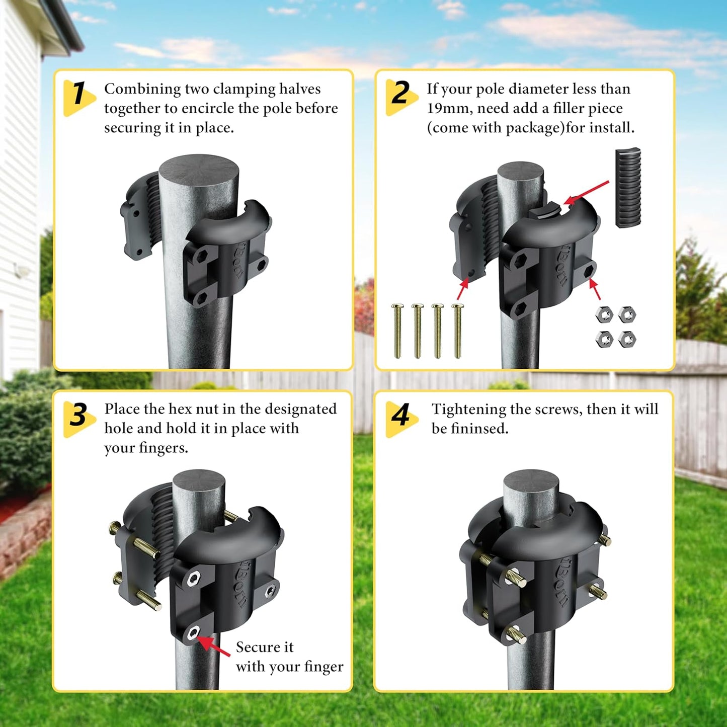 iBorn Squirrel Baffle Support Bracket, Squirrel Baffle Accessory Buckle Stopper for Bird Feeder Pole, Pack of 2