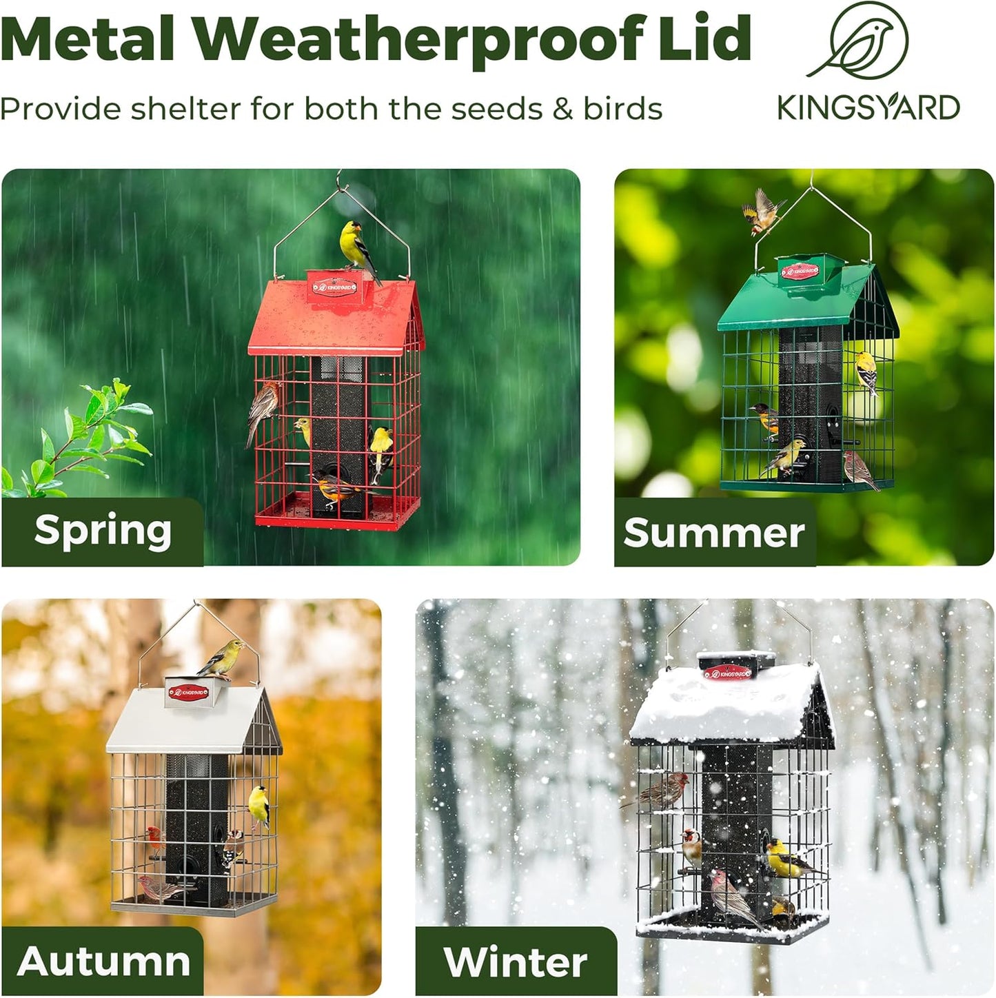 Kingsyard Squirrel Proof Caged Bird Feeder for Outdoor Hanging - Weatherproof Metal Mesh Tube Finch Bird Feeder with 4 Ports for Nyjer/Thistle Seed, Small Birds Goldfinches, Chickadees, Black