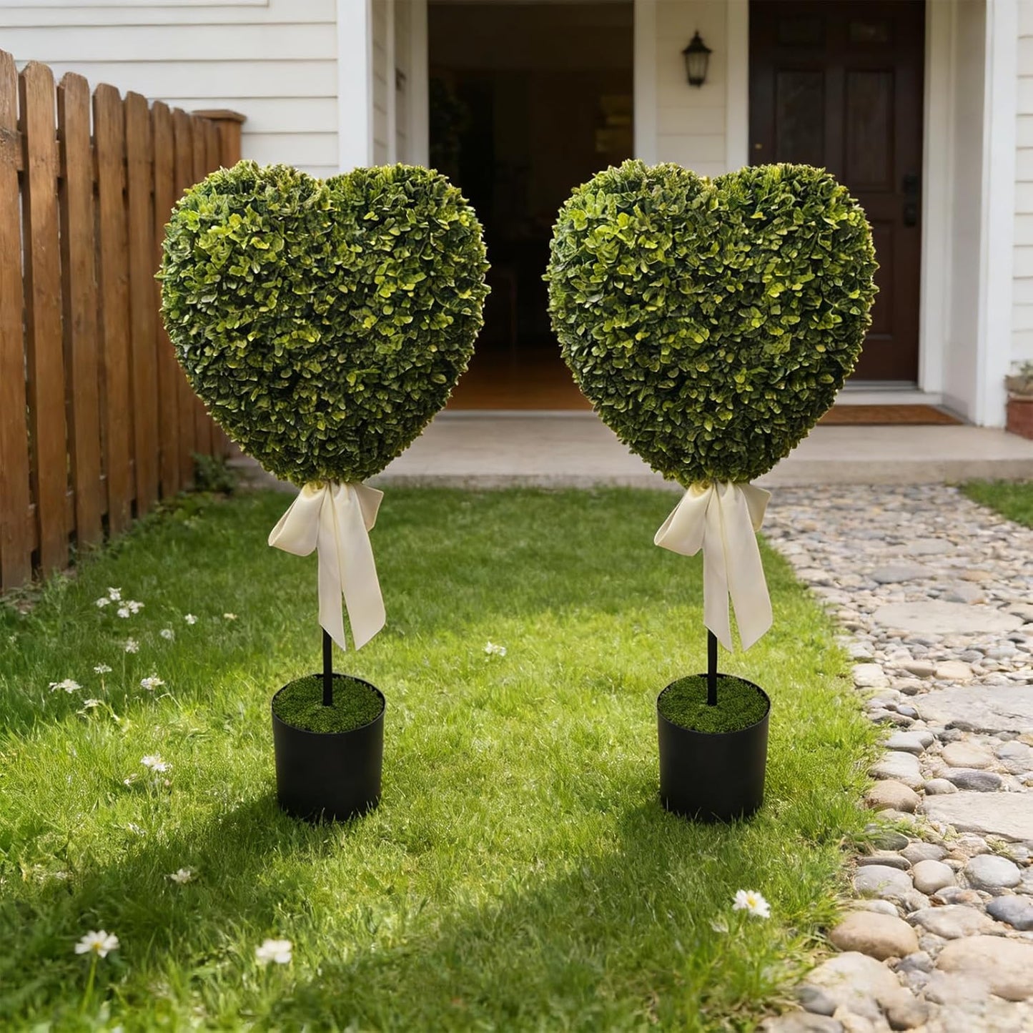 Heart Tree, Heart Trimming Outdoor 2 Sets Lover's Day Heart Shaped Trimming Trees Artificial Decorations Ball Planter Pots with Bow Tie