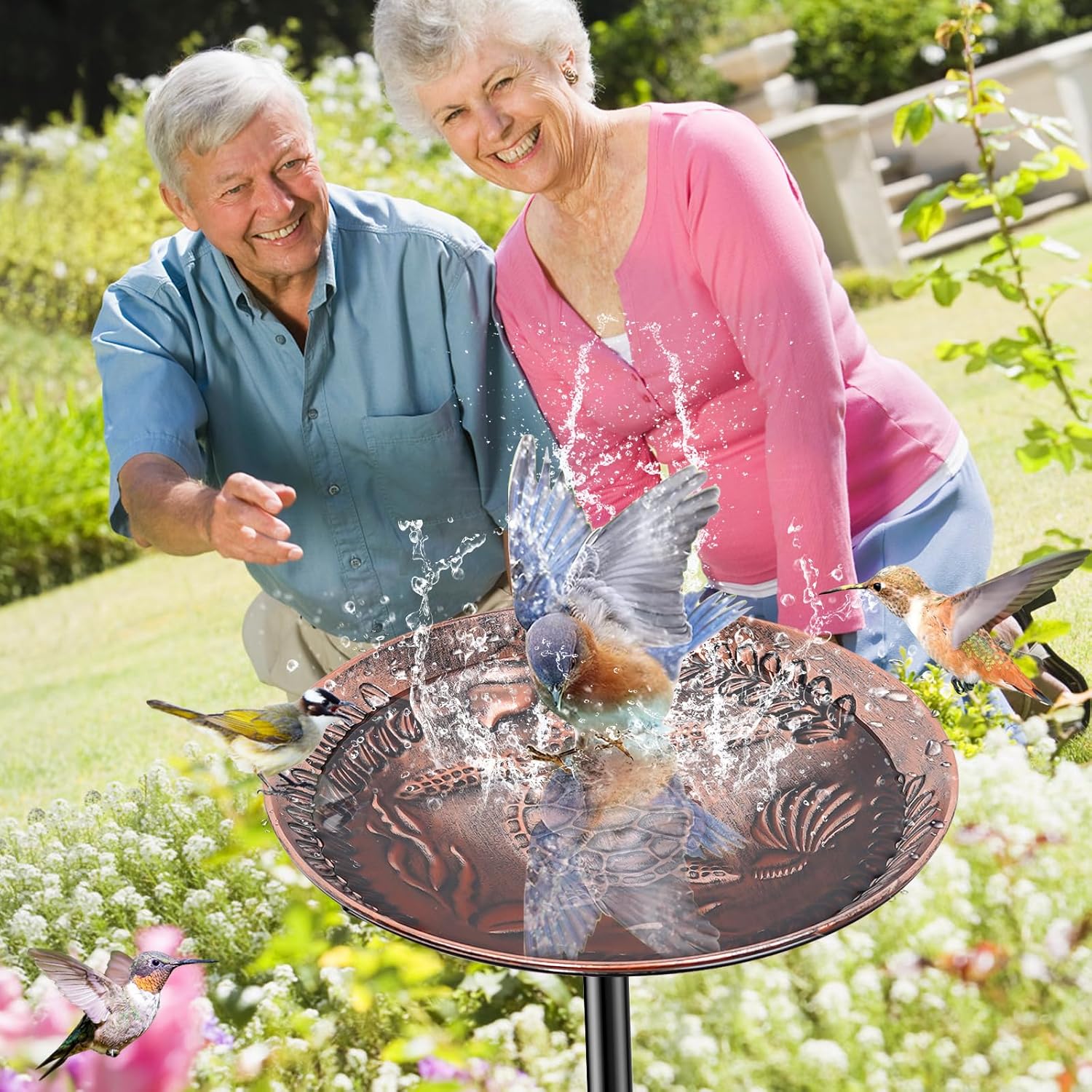 40 Inch Metal Bird Bath for Outside, Detachable Birdbath & Birdfeeder 