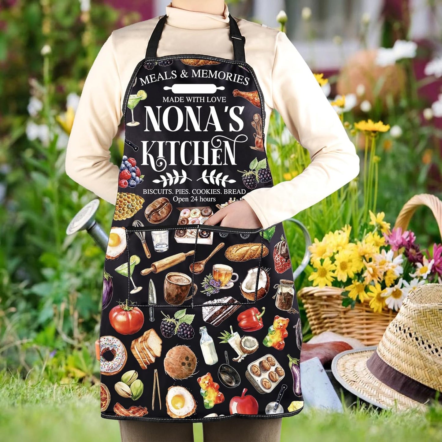 WCGXKO Nona’s Kitchen Apron Grandmother Birthday Gift Best Nona Ever Merch Mother’s Day Gift for Grandma