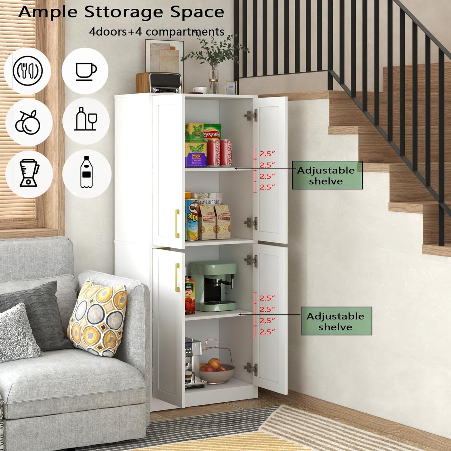 Storage Cabinet, Kitchen Pantry with Doors & Shelf, Tall Storage Cabin