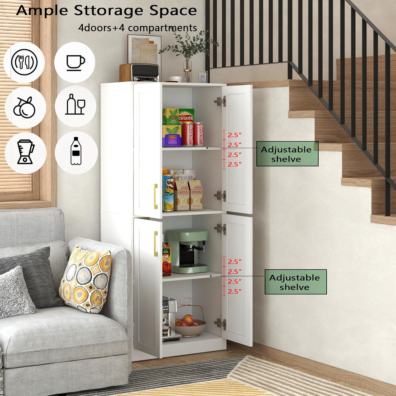 Storage Cabinet, Kitchen Pantry with Doors & Shelf, Tall Storage Cabin