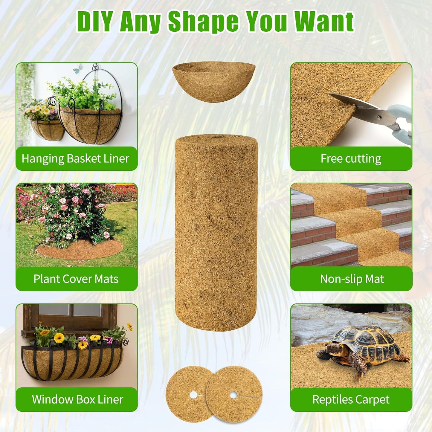 Coco Liner Roll 16x120 Inch, Natural Coconut Liners for Planter Flower Basket, Thick Coco Fiber Mat for Hanging Basket, Garden Decoration, Animal Pet Pads, Reptile Carpet (16 x 120 inch)