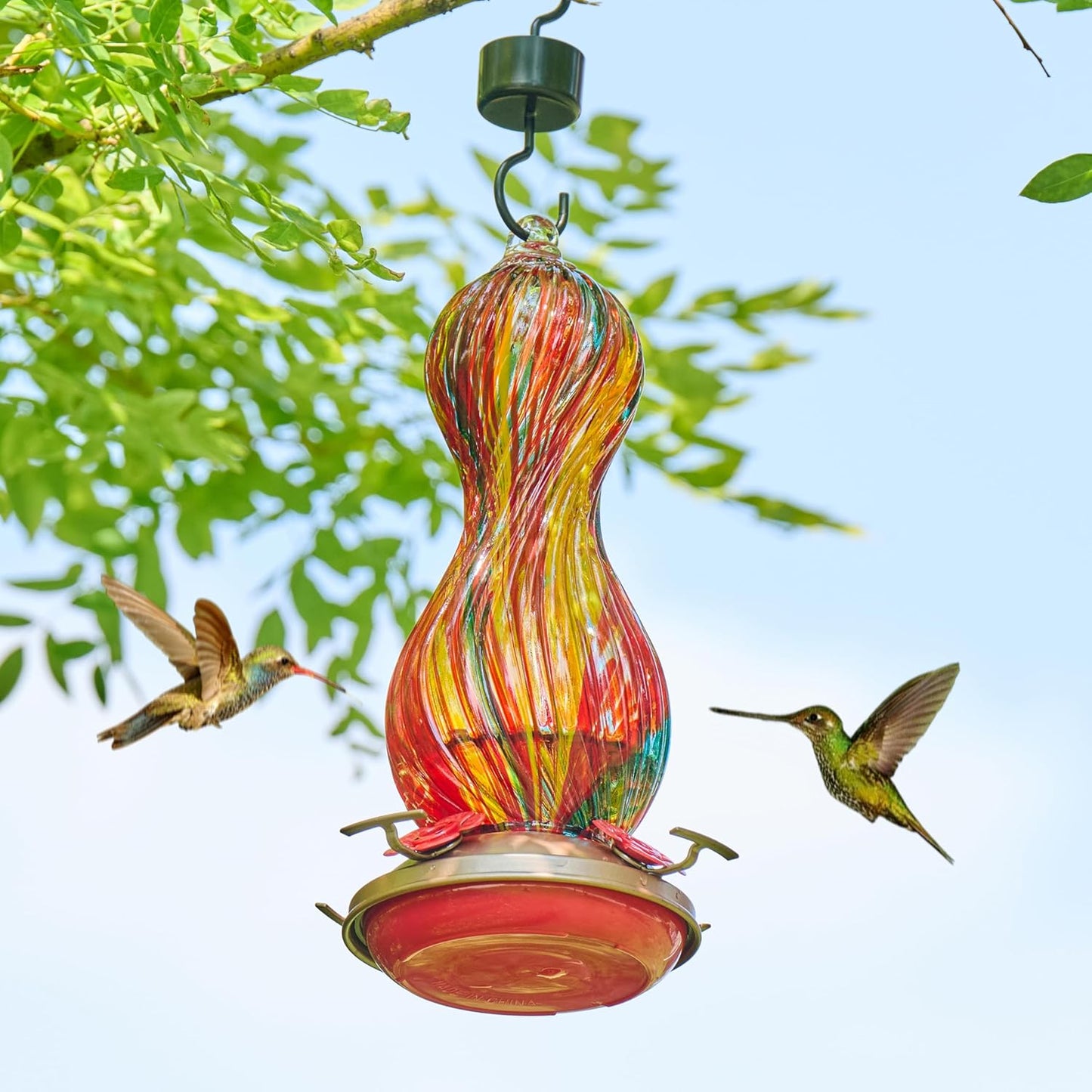 Hummingbird Feeder for Outdoors Hanging, Hand Blown Glass 24 OZ Capaci
