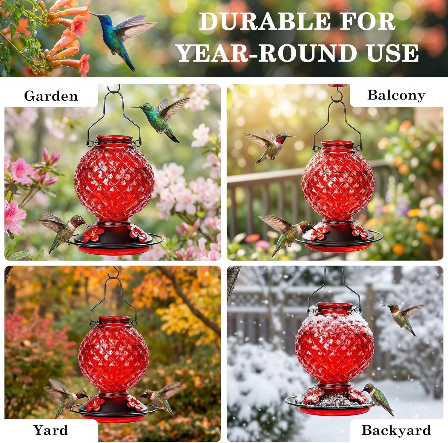 Glass Hummingbird Feeder for Outdoors Hanging, 25 OZ Humming Bird Nect