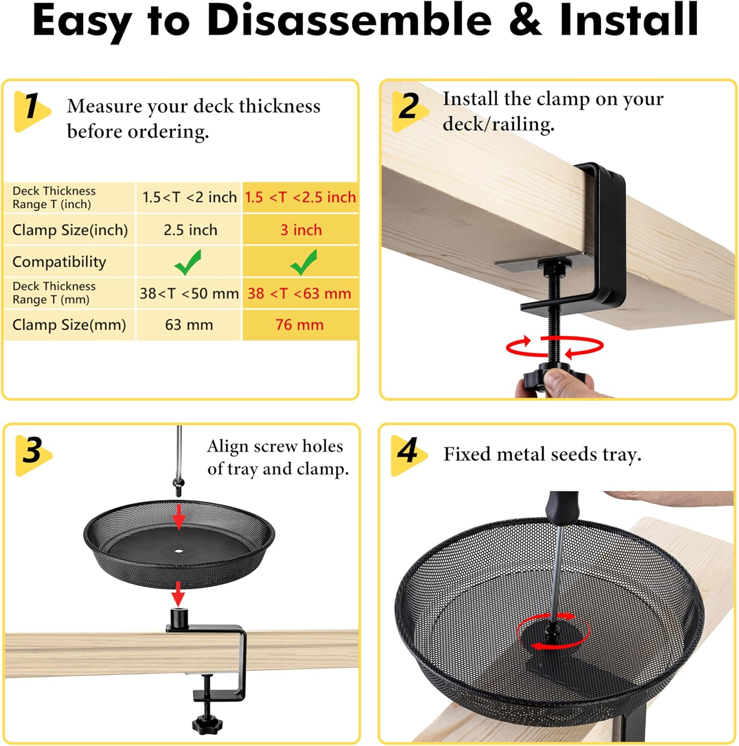 iBorn Deck Bird Feeders for Outdoors,Platform Bird Seed Tray with 5.5 