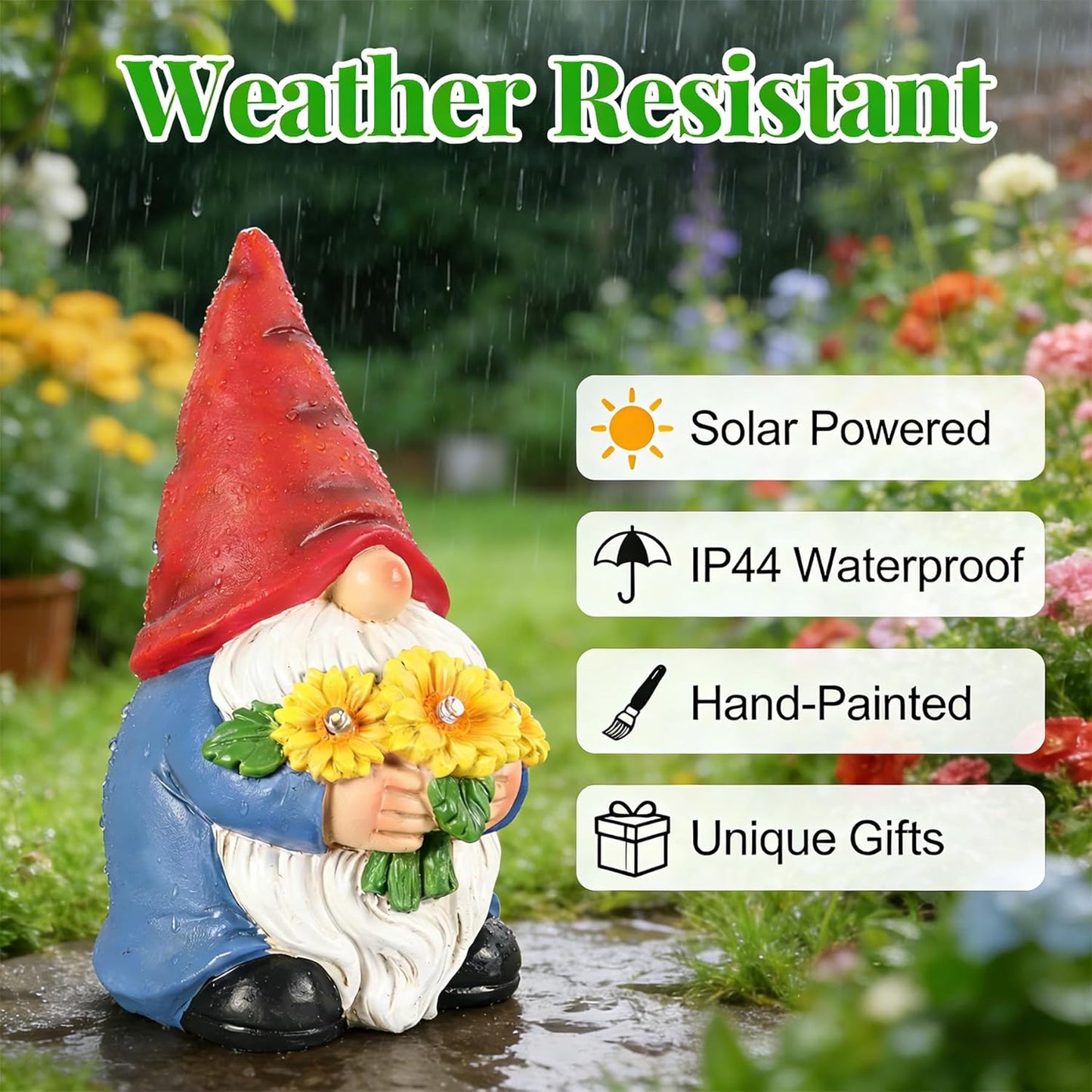 Solar Garden Gnome Statue with Sunflower Lights - Thoughtful Gift for Mom, Grandma, Garden Lovers - Hand-Painted Outdoor Decor for Patio, Yard, Birthday, Mother’s Day