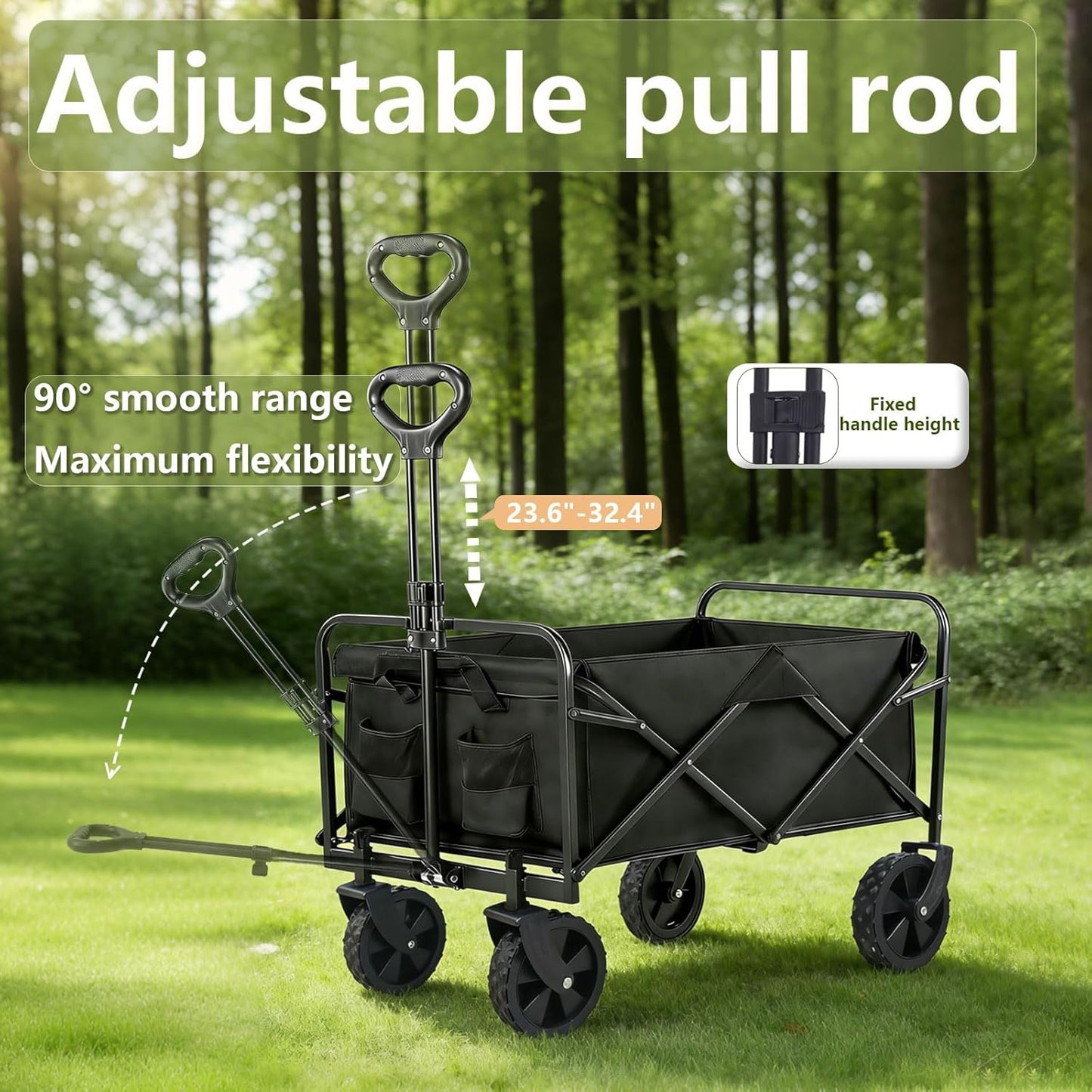 Collapsible Wagon Cart,Large Capacity Foldable Wagon,Cup Holders,with 360° Swivel Wheels, for Camping, Garden, Shopping, Beach
