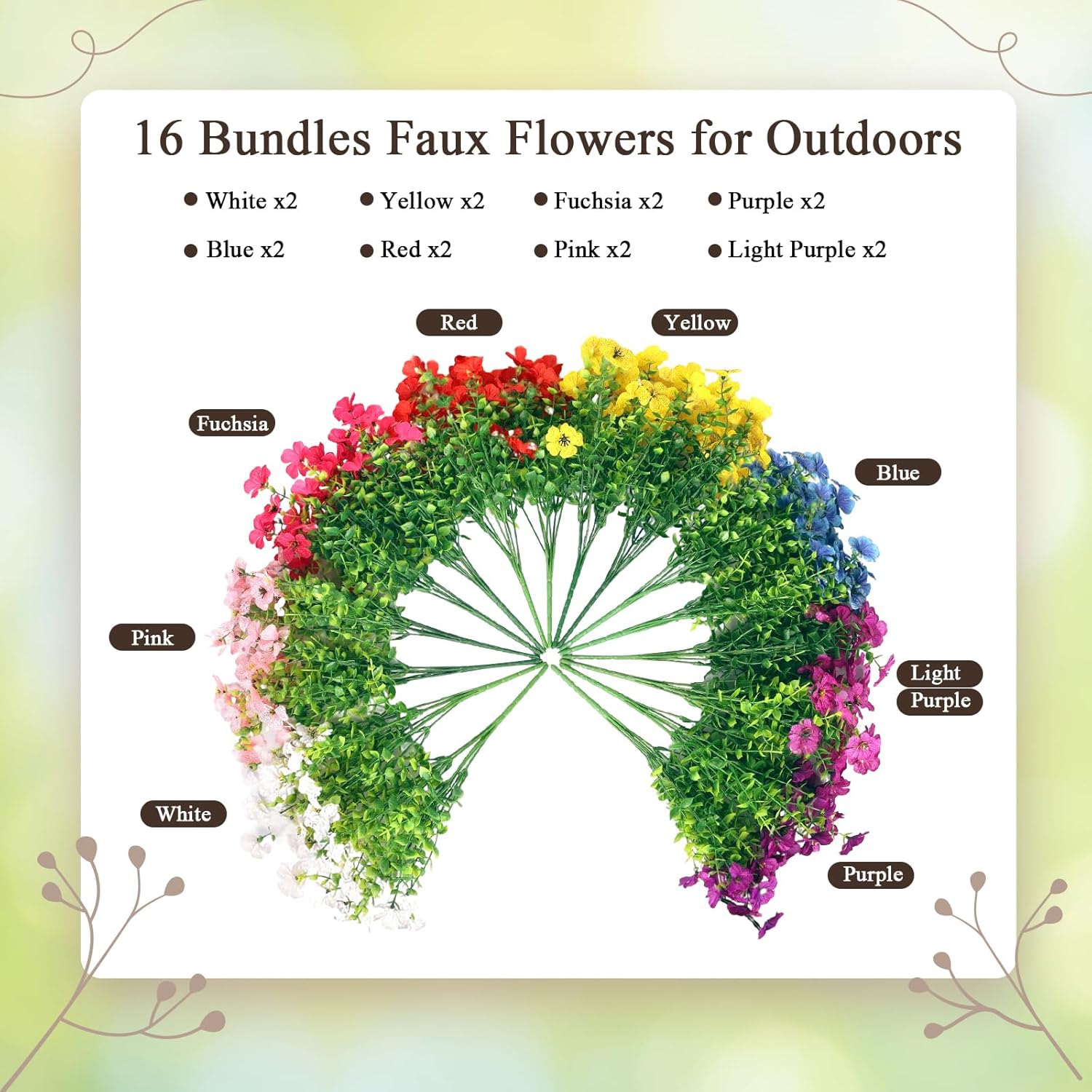 Artificial Flowers for Outdoors, 16 Bundles UV Resistant Fake Outdoor 