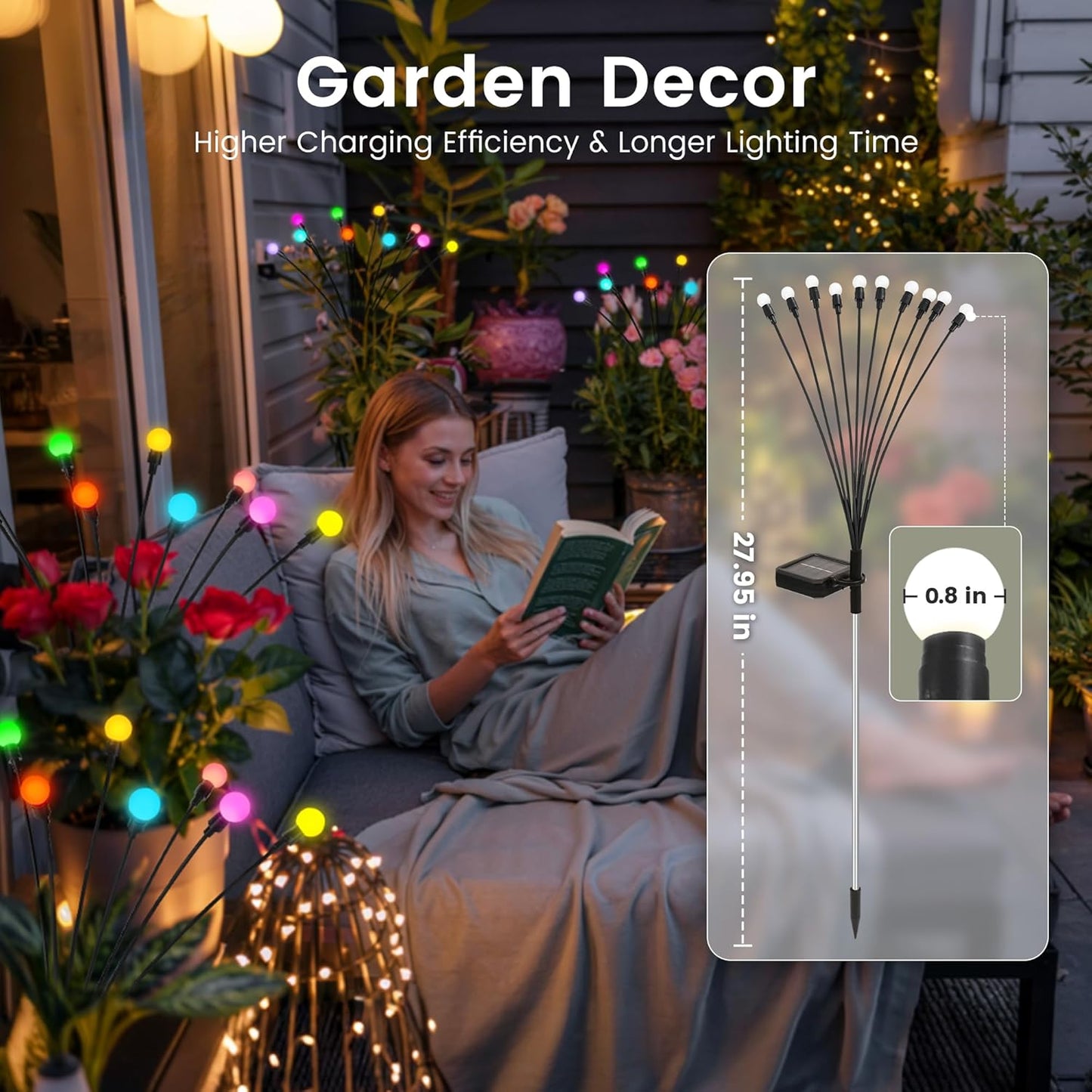 Solar Christmas Decorations, 30 LED Firefly Solar Christmas Lights Outdoor Waterproof, Garden Lights for Yard Porch Patio Decor (3 Pack Multi-Colored)