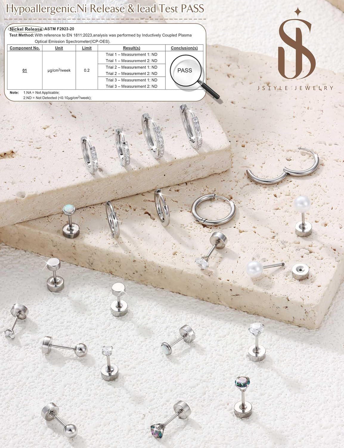 Jstyle Hypoallergenic Stud Hoop Earrings for Women Small Flat Back Sur