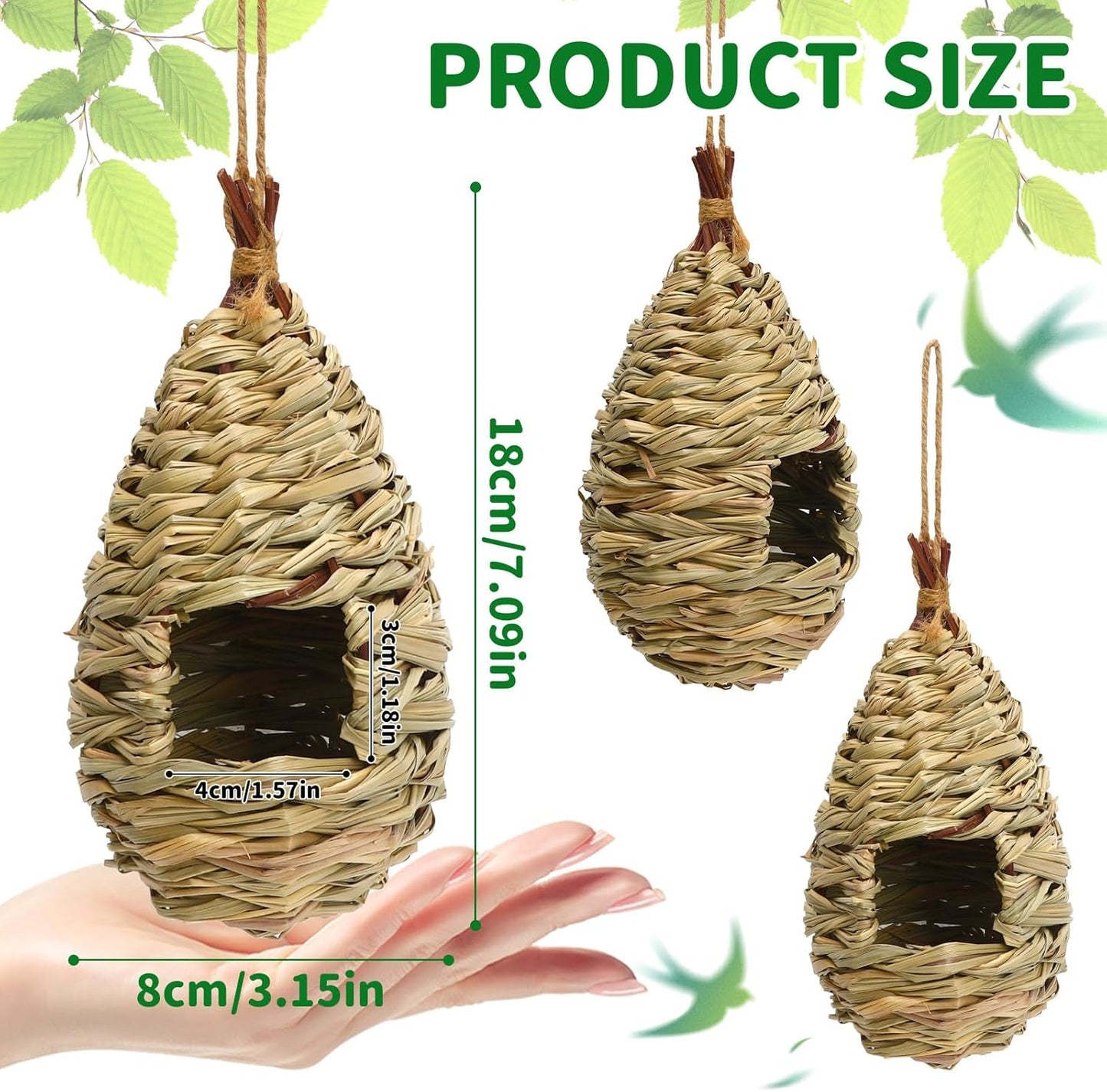 NOVWANG 4 Pieces Hummingbird Houses, Bird Nest with Hemp Rope Hand Wov
