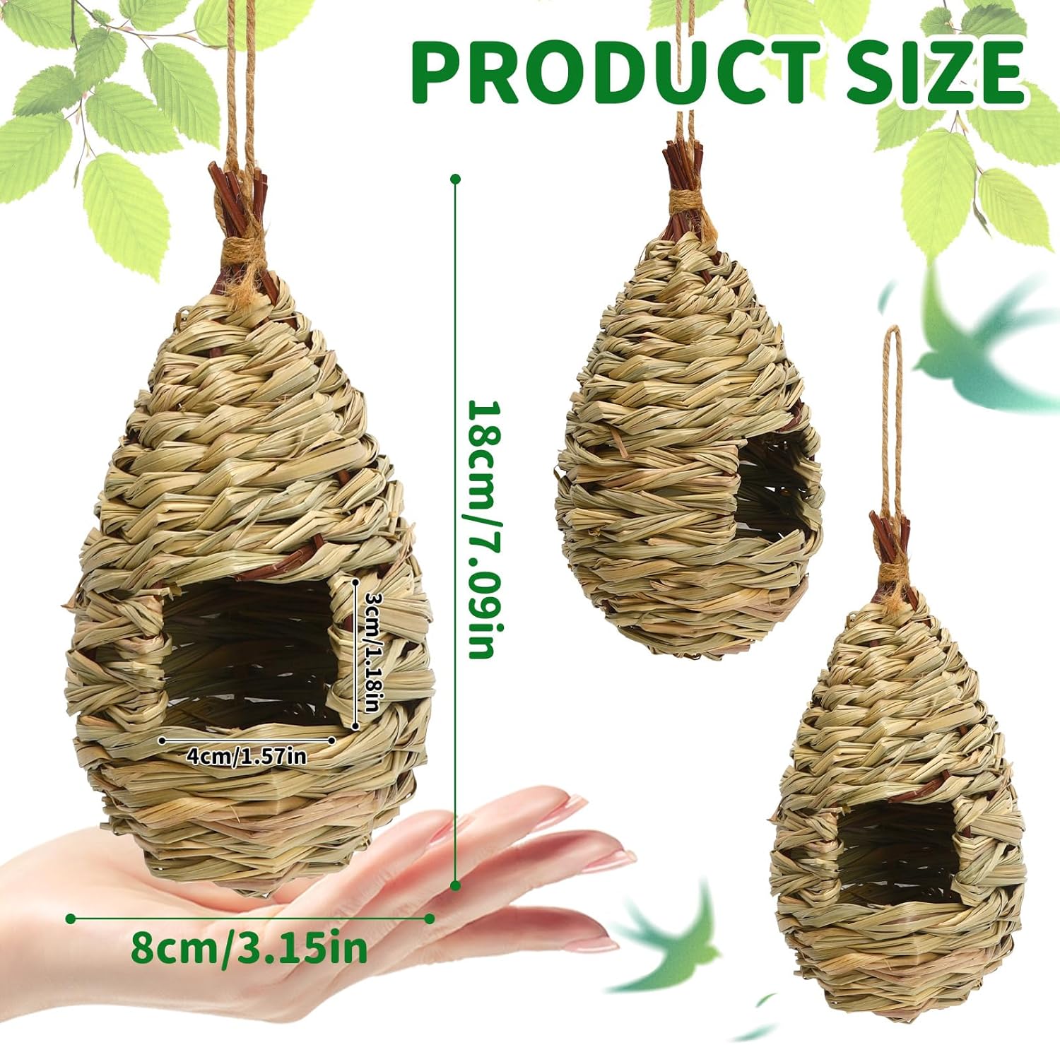 NOVWANG 4 Pieces Hummingbird Houses, Bird Nest with Hemp Rope Hand Wov