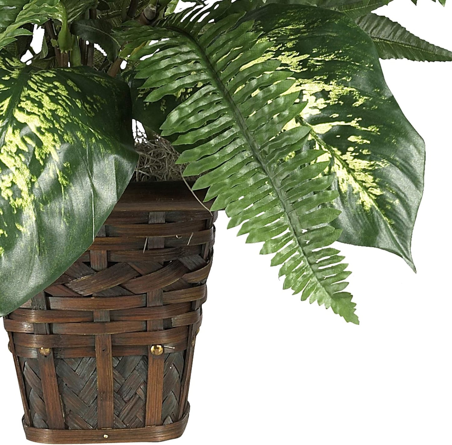 Nearly Natural Mixed Greens Zebra with Wicker Silk Plant, 26 in
