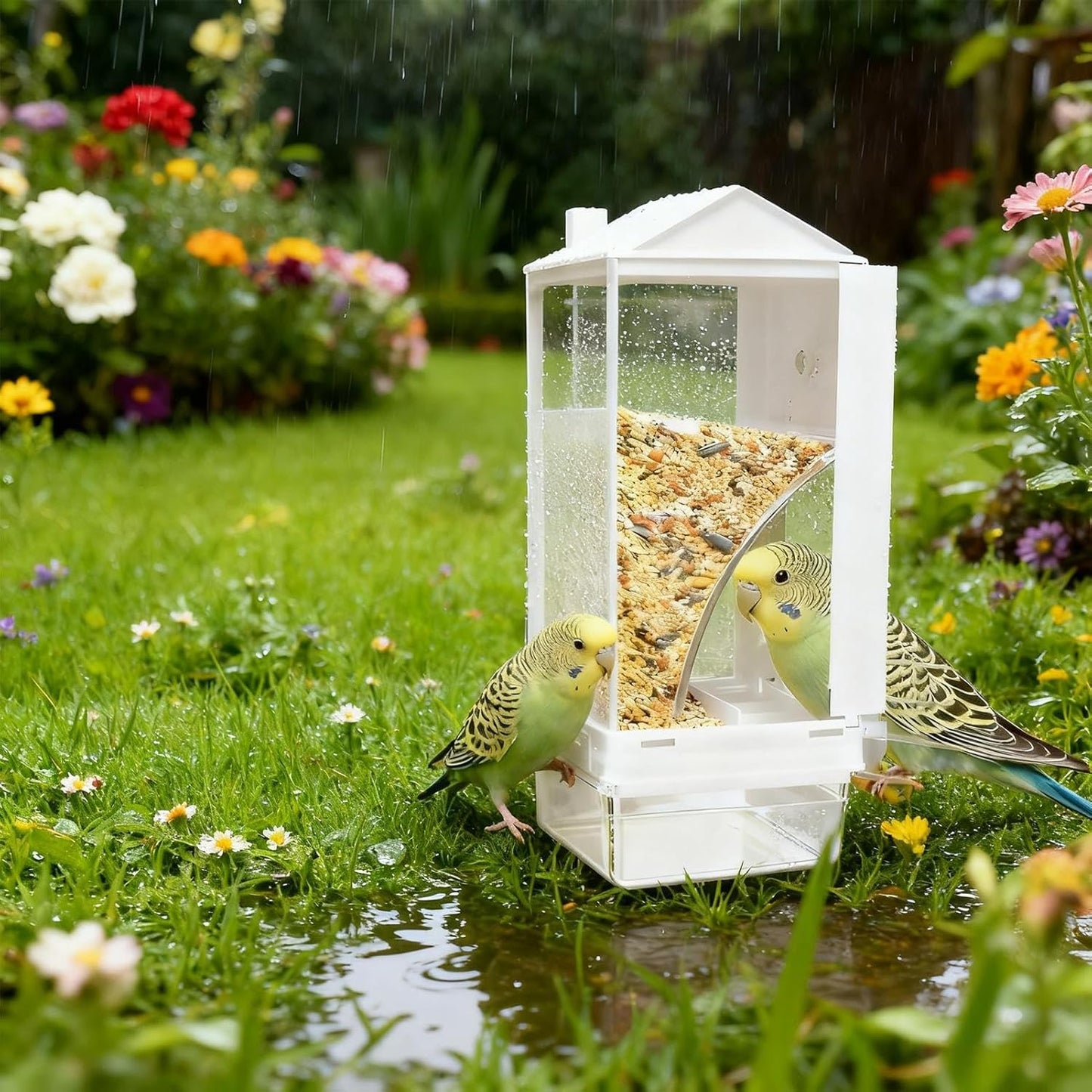 Automatic Bird Feeder, Spill Proof Container, 8.07x3.93x3.54 Inches Gear with Secure Hook Build, Removable Outdoor Supply, Modern Feeding Tool with Sleek Style, Daily Utility for Family Friends Garden