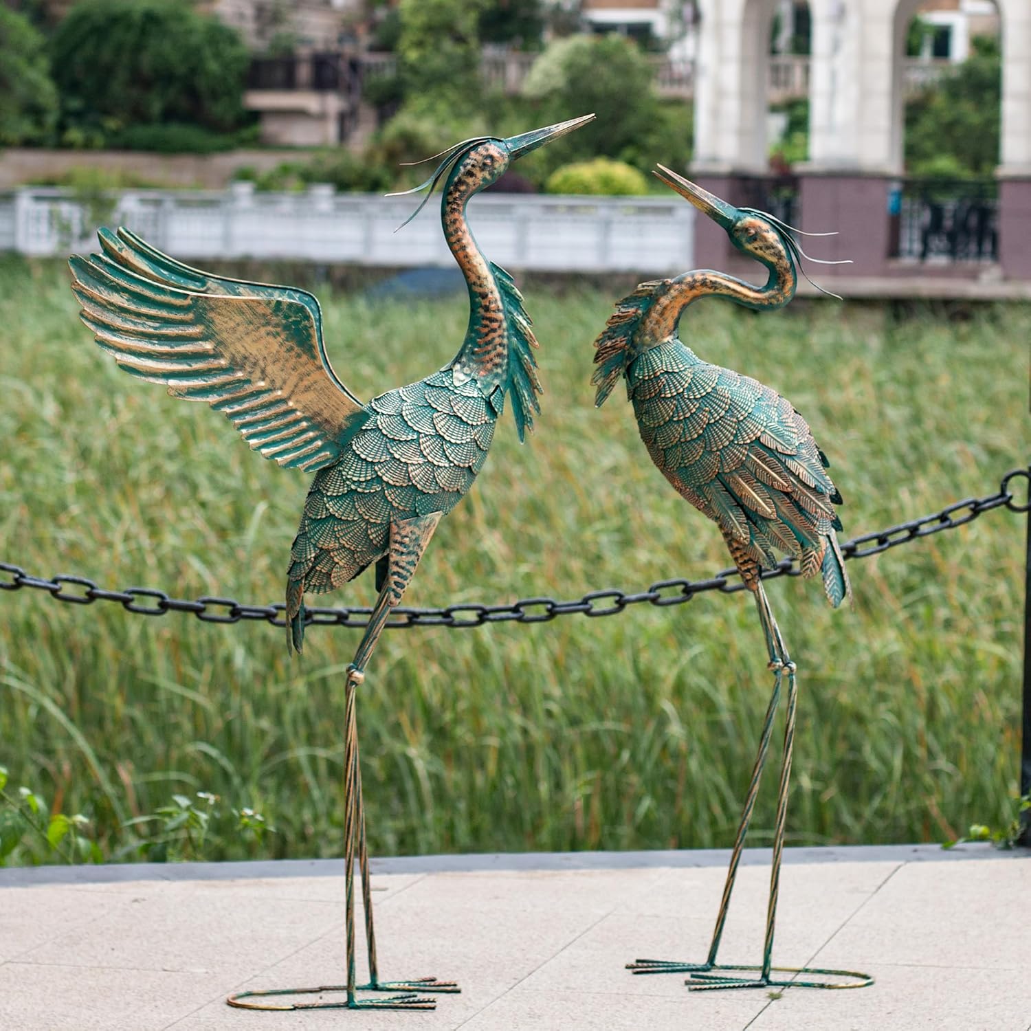 Natelf Metal Crane Garden Statues, Large Heron Outdoor Bird Sculpture 