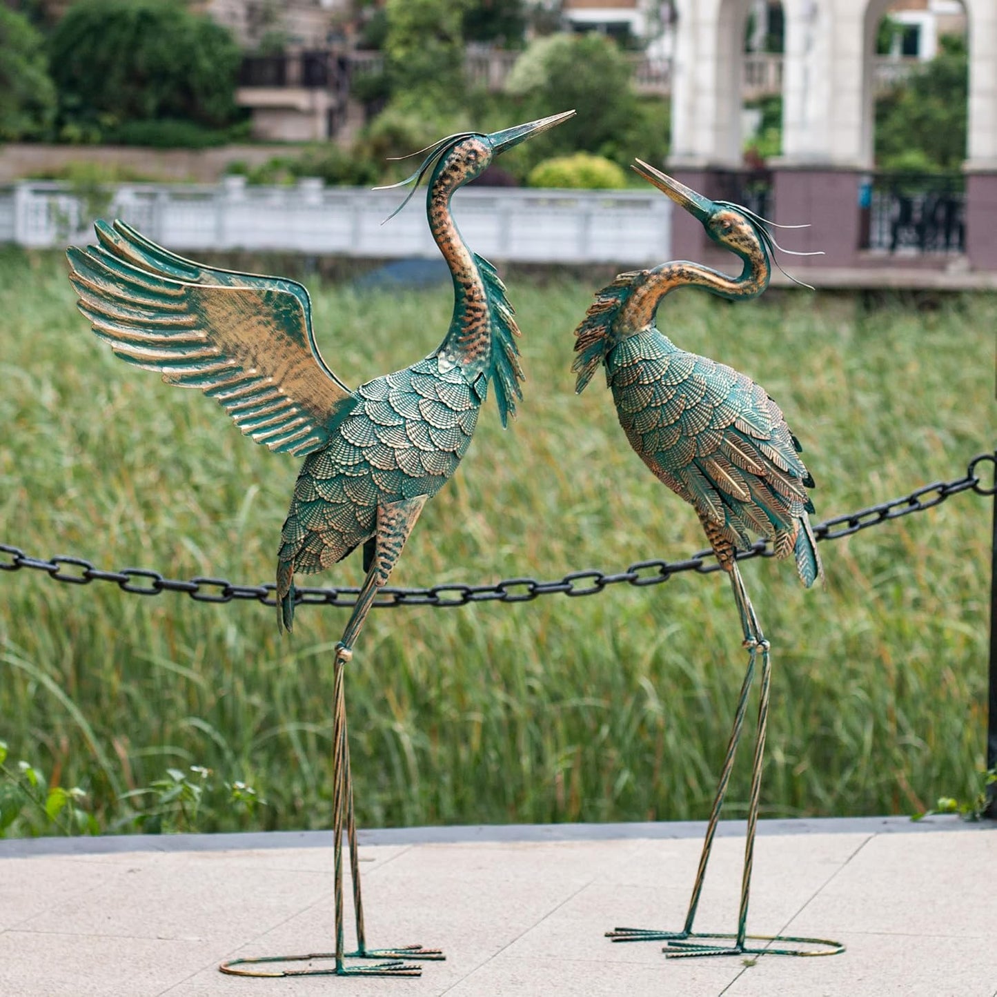 Natelf Metal Crane Garden Statues, Large Heron Outdoor Bird Sculpture Decor for Patio Pond Yard 36-39inch Yard Art, Set of 2