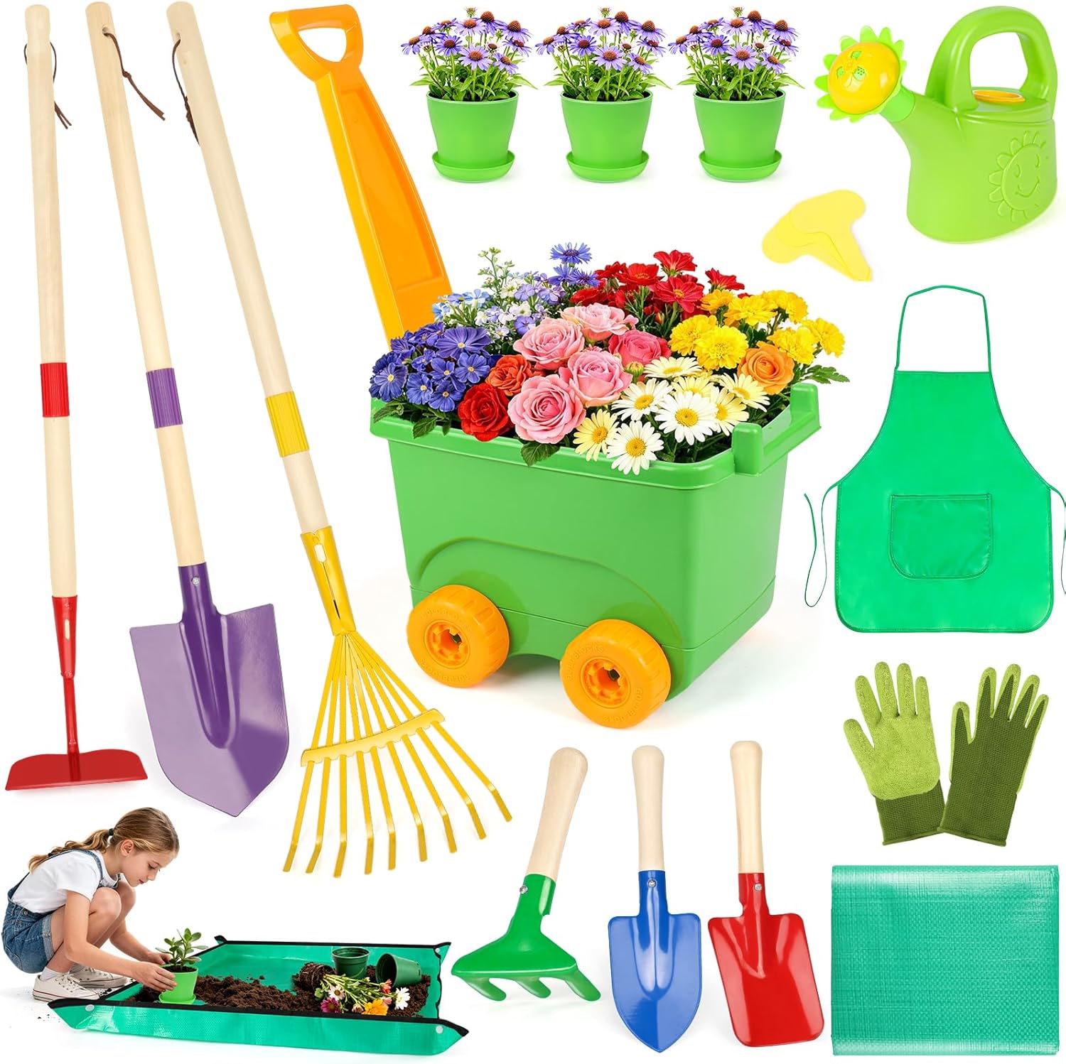 Kids Gardening Set, Outdoor Toys with Wheelbarrow and Kids Garden Tool