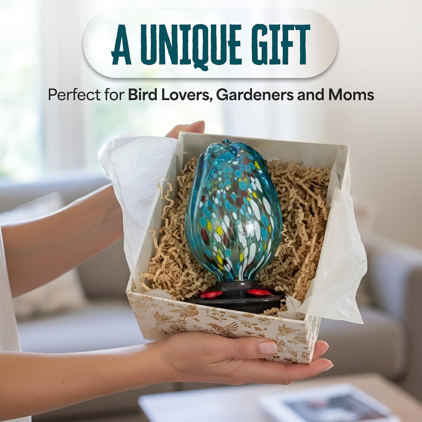 Tulip Shaped Glass Hummingbird Feeders for Outdoors - 36 Oz Hummingbird Feeder - Humming Bird feeders for Outdoors Hanging