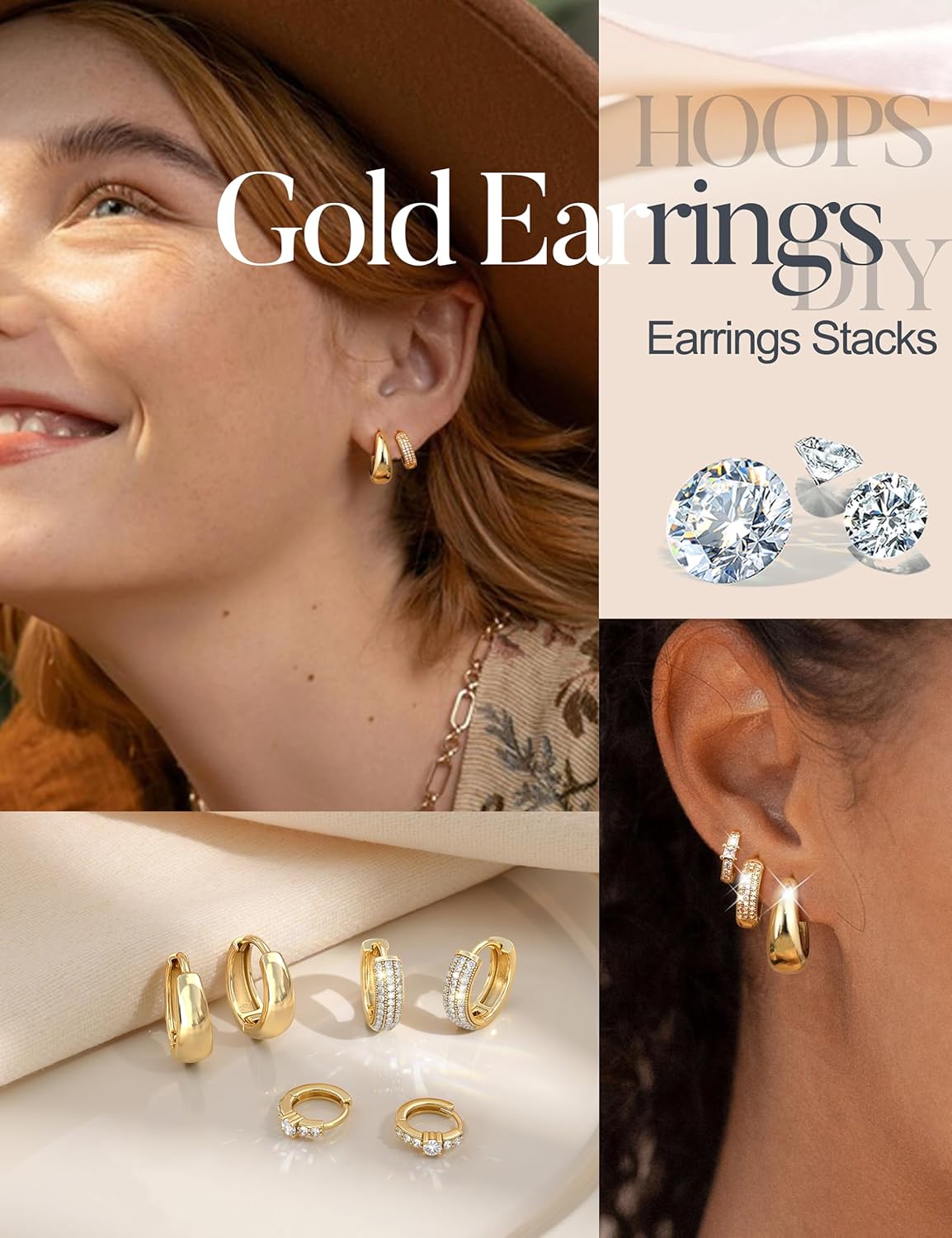 LOLIAS Small 14K Gold Plated Chunky Hoop Earrings for Women Hypoallerg