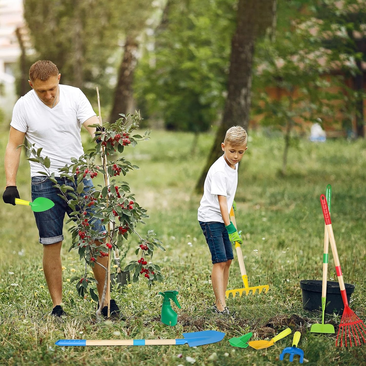 Magic4U Kids Gardening Tools Set, 22 Pcs Metal Garden Tools Toys with 