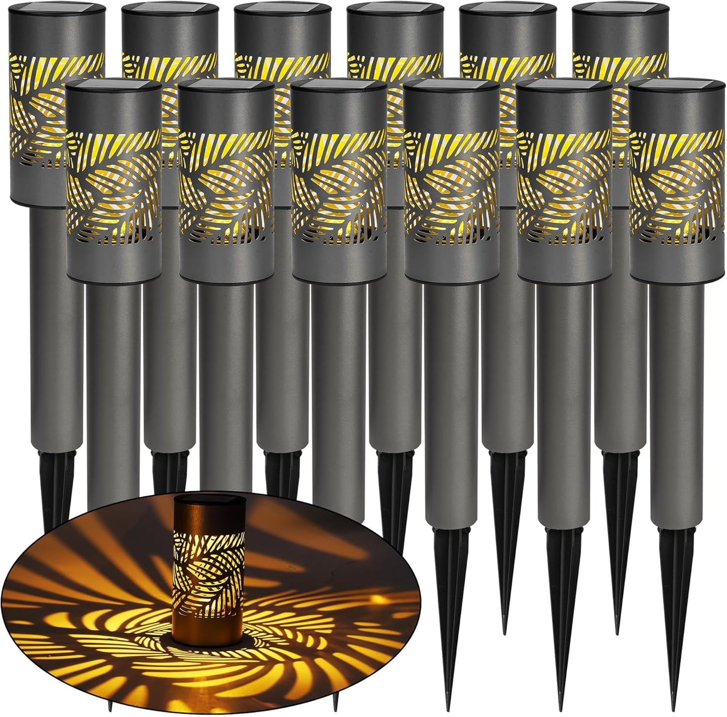 Dazzle Bright Solar Pathway Lights Outdoor, 12 Pack LED Warm White Wat
