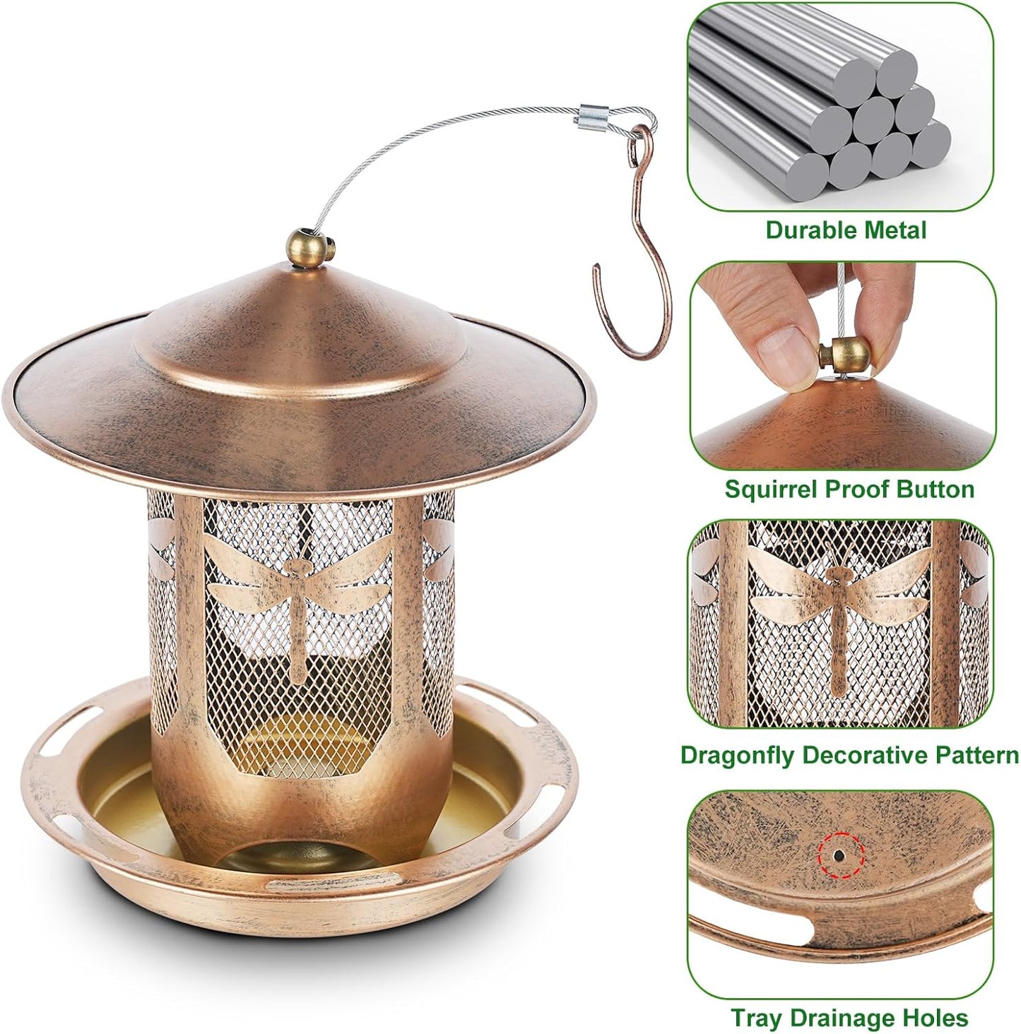 Bird Feeder, Metal Wild Bird Feeders for Outdoors Hanging, Beautiful Birdfeeders for Outside Garden Patio Decors - Dragonfly Pattern