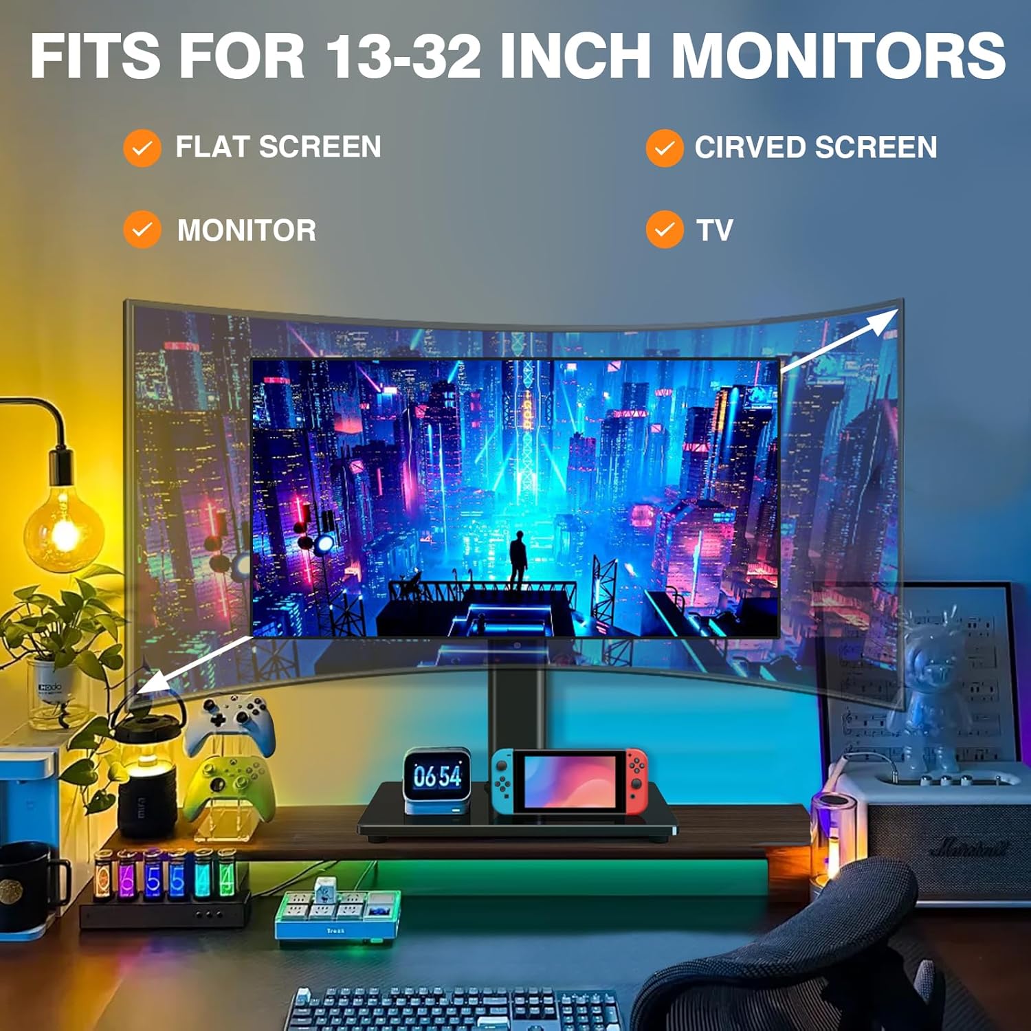 Single Monitor Stand VESA Mount for 13-32 Inch Screens, Free-Standing 