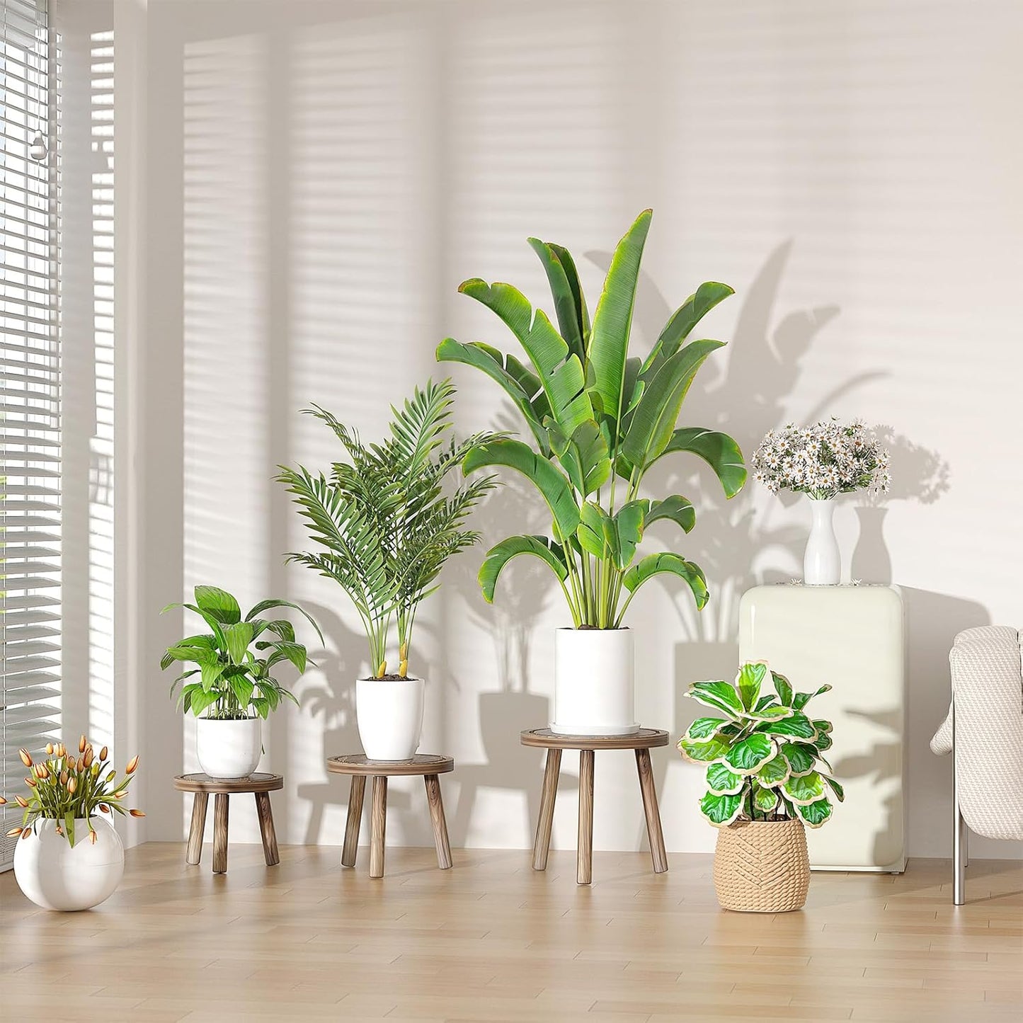 3-Pack Wood Plant Stands Indoor, Single Plant Stand for 6-12 Inch Pots