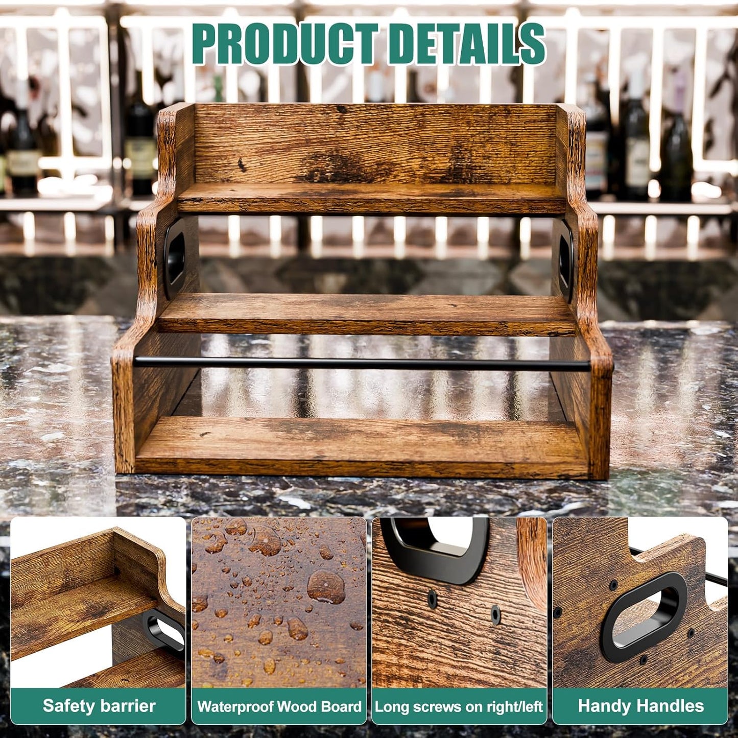 KLM Liquor Bottle Display Shelf, Coffee Syrup Rack Organizer, 3 Step C