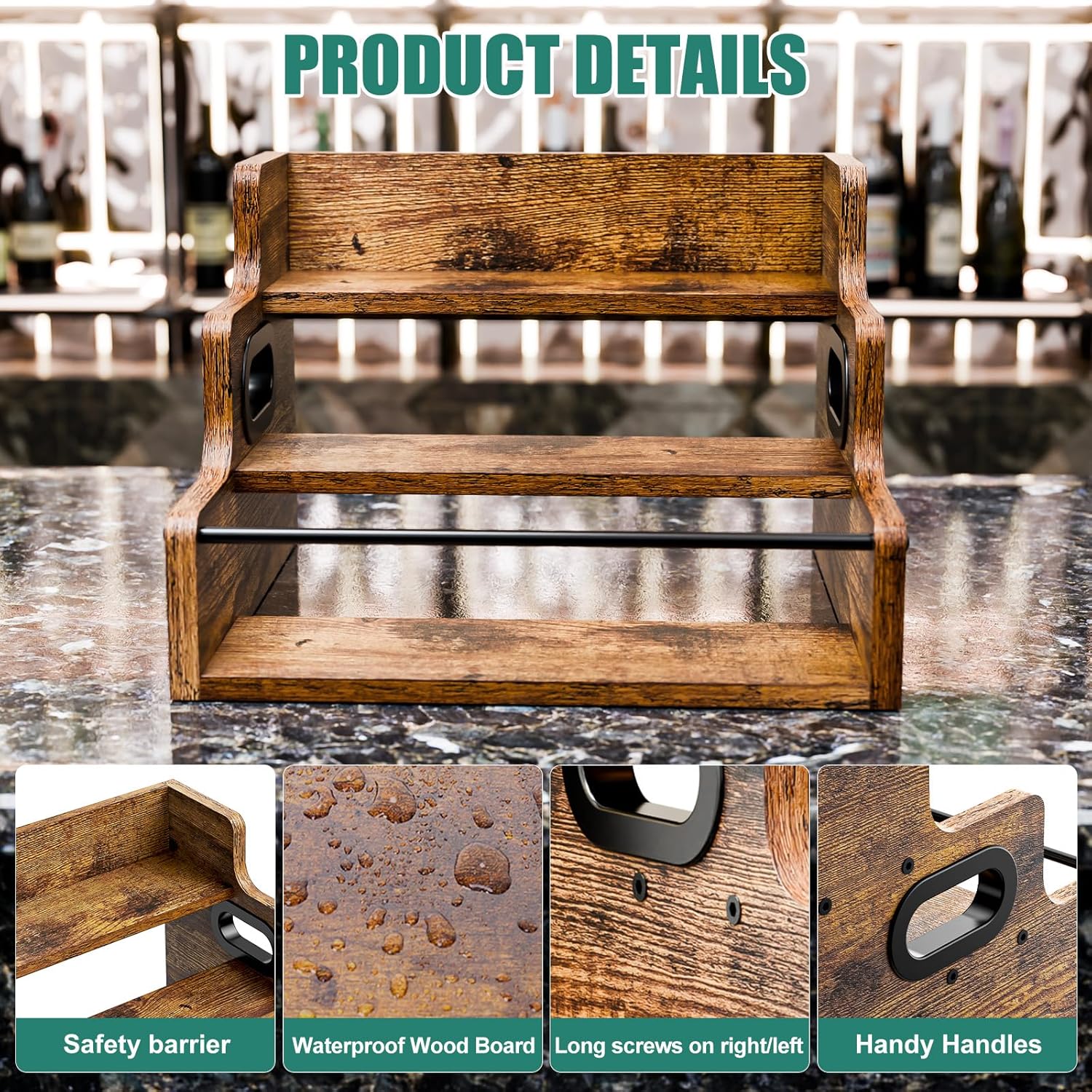 KLM Liquor Bottle Display Shelf, Coffee Syrup Rack Organizer, 3 Step C