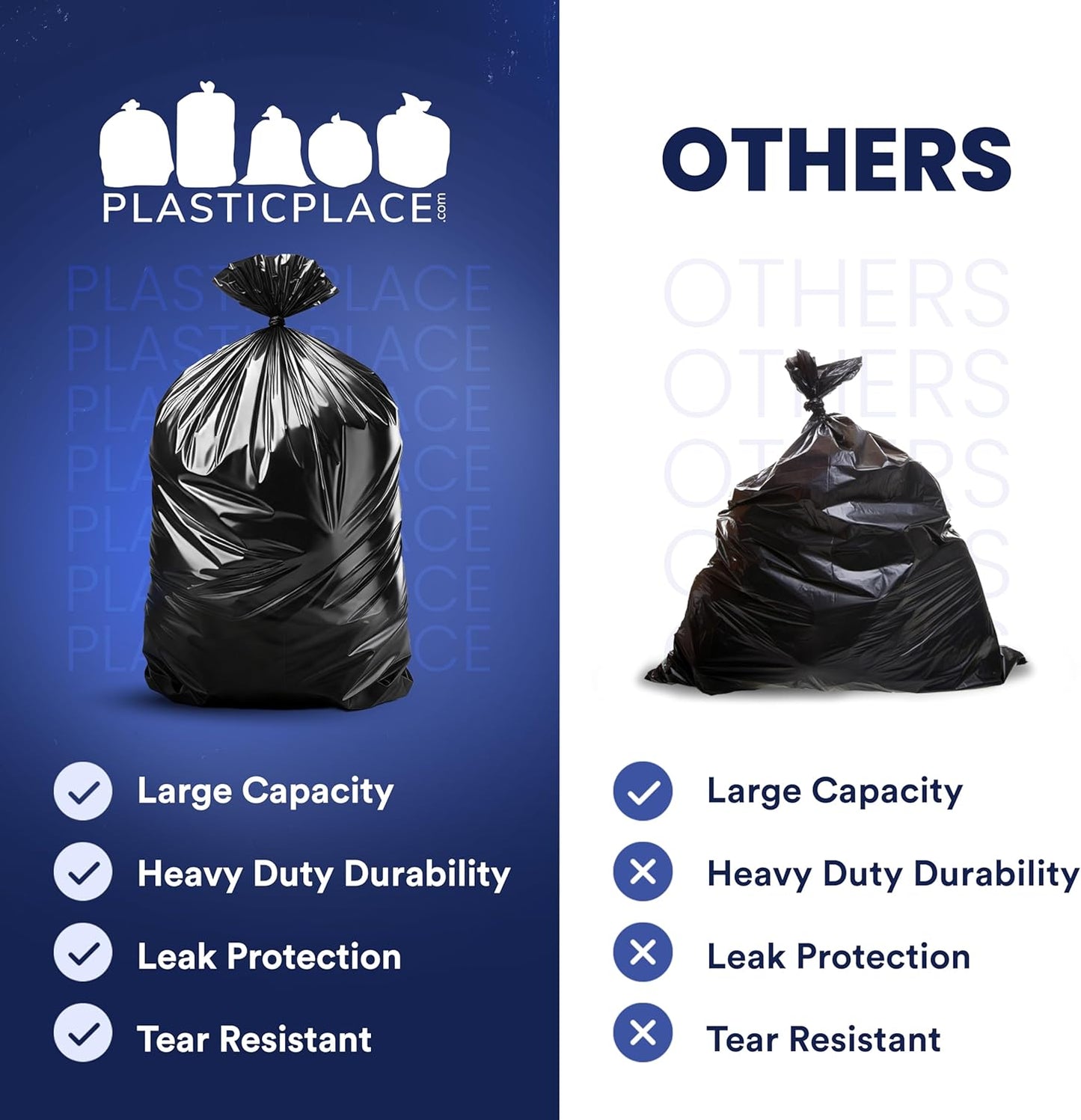 Plasticplace 55-60 Gallon Trash Bags, 1.2 Mil Heavy Duty Contractor Ga