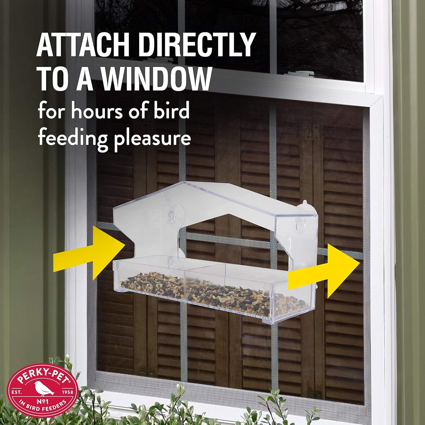 Perky-Pet Clear Outdoor Window Bird Feeder with Strong Suction Cups – 1 Lb Seed Capacity - Perky Pet 347 - Entertaining Bird Feeding - Great Gift Idea, Outdoor Decor