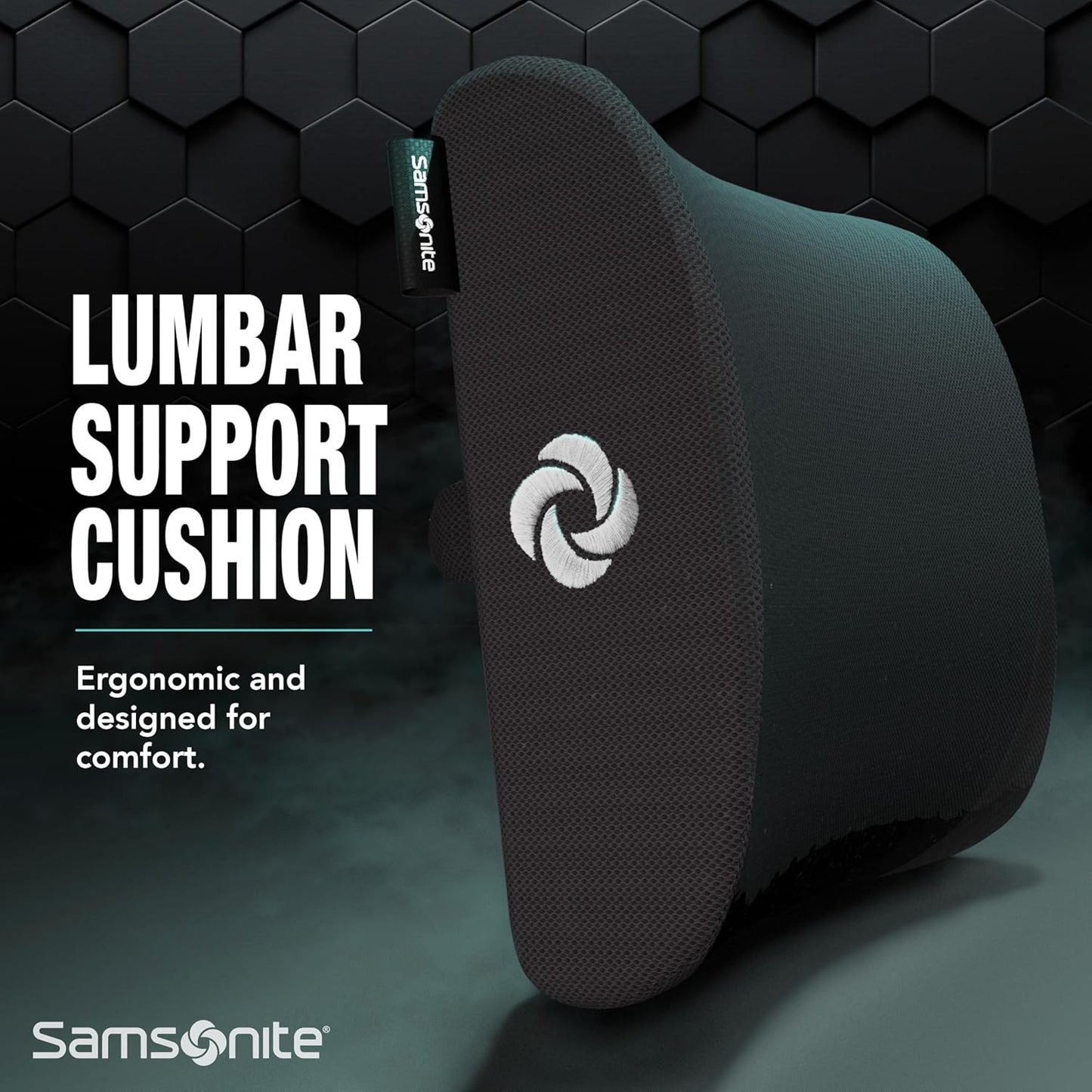 Samsonite Memory Foam Lumbar Support Pillow for Office Chair, Gaming Chair, or Automotive Use, Ergonomic Back Cushion, Home Office Essentials for Sitting Comfort and Posture Relief Back Support
