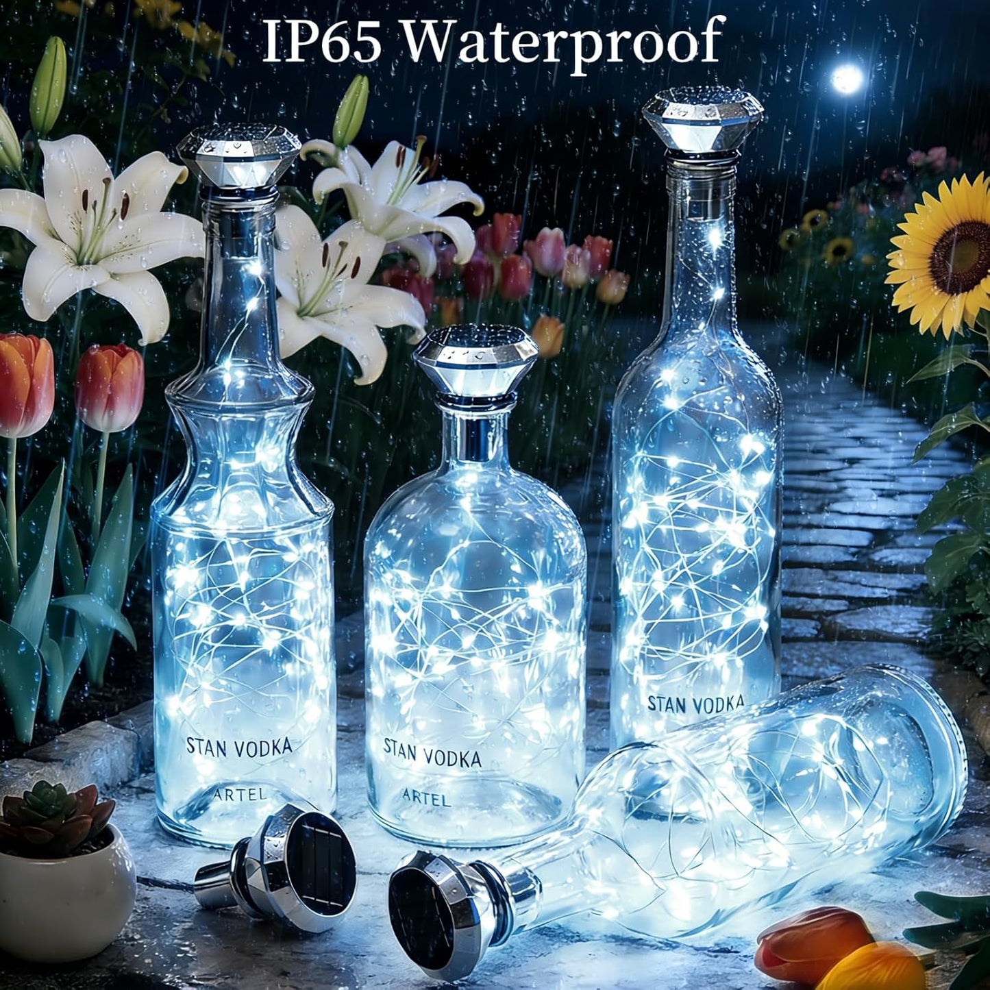 ANGMLN Solar Diamond Shaped Wine Bottle Cork Lights 10 Pack Solar String Fairy Lights Outdoor Waterproof for Wedding Holiday Garden Patio Pathway Bar Concert Indoor Outdoor Decorative (Cool White)