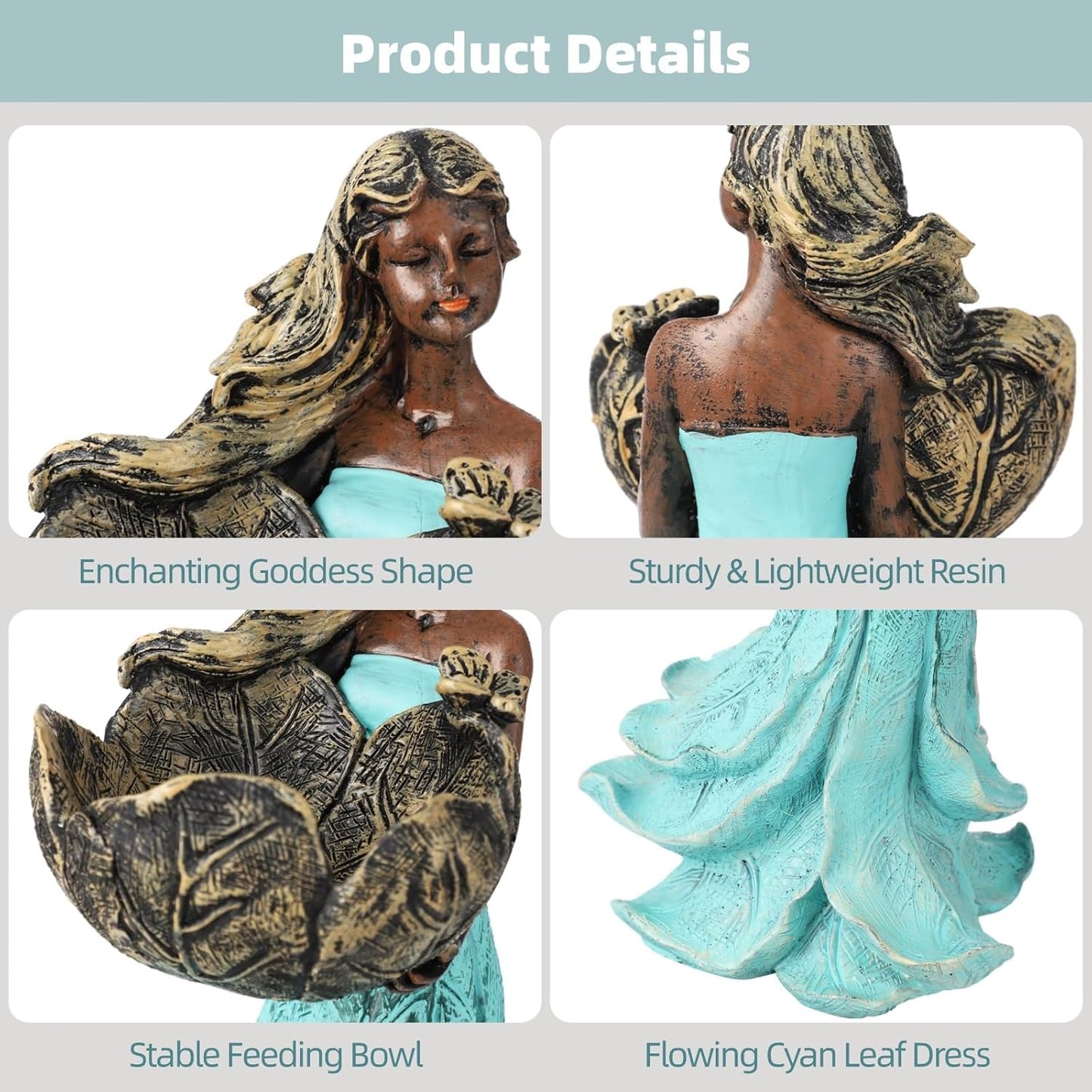 Fairy Garden Statue Bird Feeder, Resin Outdoor Bird Feeder Sculpture, Goddess Statue Decorative Birdbath, Weatherproof Yard Art, Fairy Figure for Patio, Porch, Lawn, Entryway