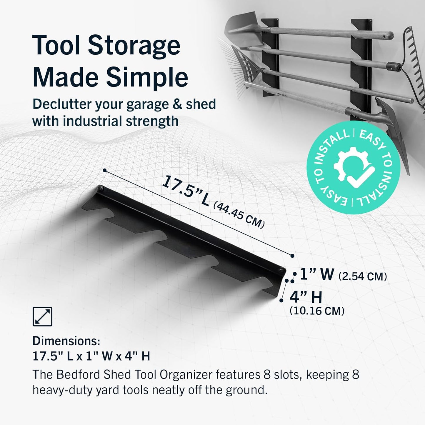 StoreYourBoard Horizontal Shed Tool Organizer - Garage Organization Wall Mount Tool Storage Rack - Heavy Duty Steel Tool Organizers and Storage for Shovels, Rakes, Brooms, Mops - Holds Up to 200 lbs