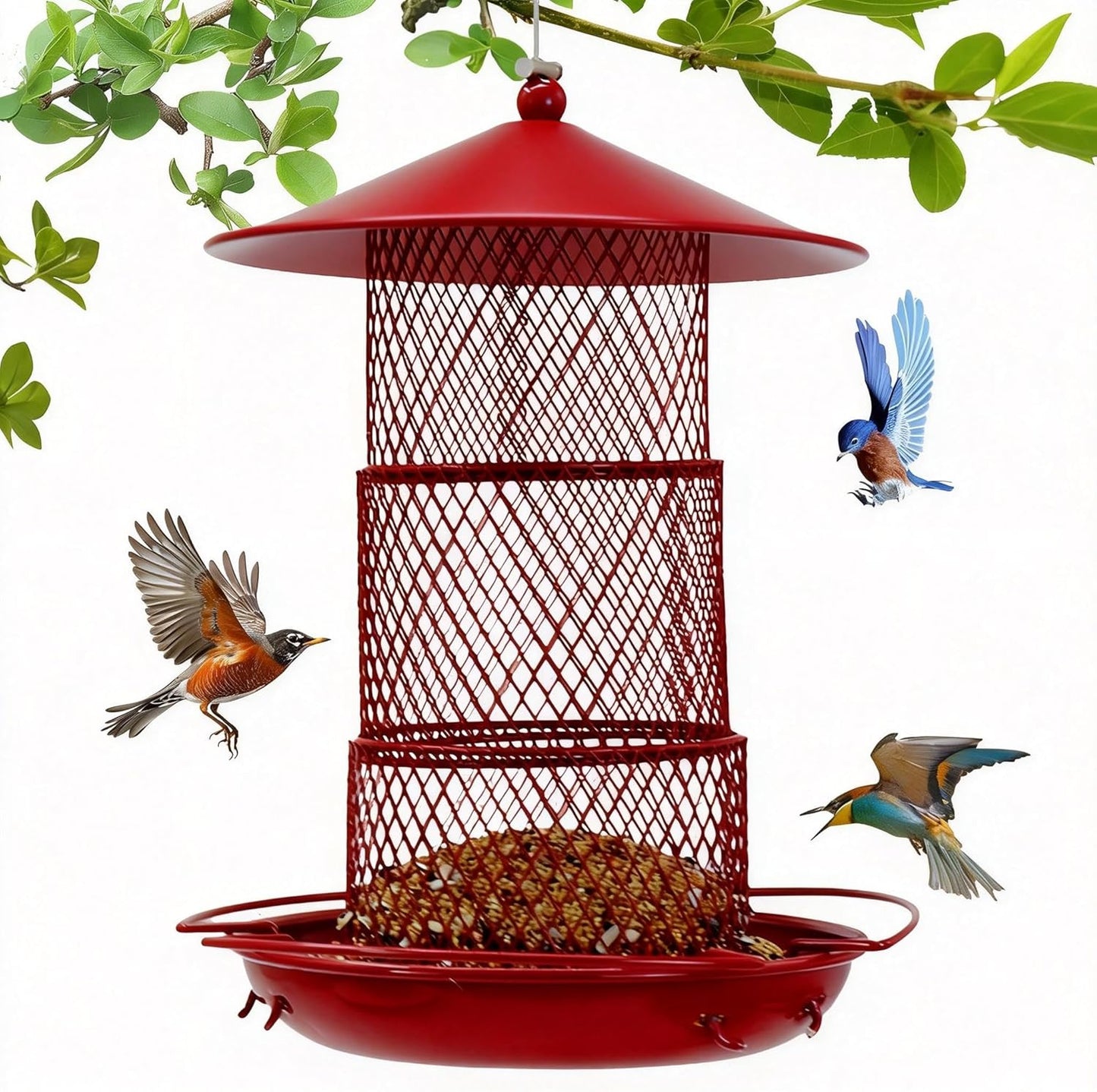 Bird Feeders for Outdoors Hanging, Durable Metal Birds Feeder with 4.5LB Large Capacity, Red Winter Bird Feeders,Sturdy & Weatherproof, Easy to Clean & Refill, Great for Attracting Cardinal,Blue Jay
