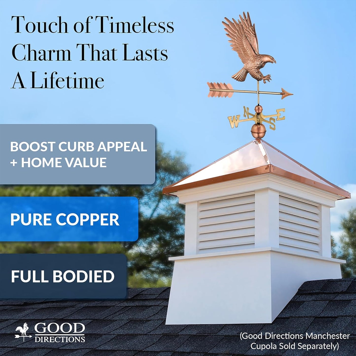 Good Directions 1969P American Bald Eagle Copper Weathervane,Polished Copper