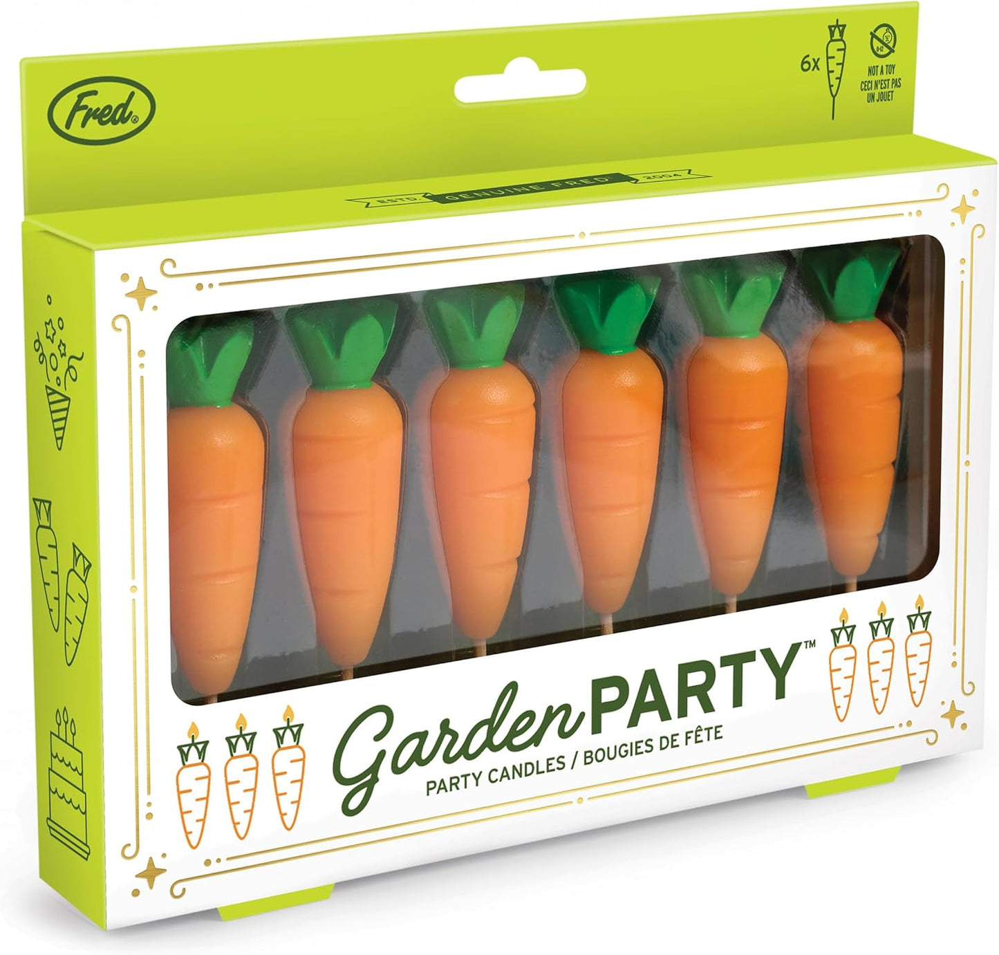 Genuine Fred Garden Party Carrot Candles, Set of 6 Carrot Party Candles, 2.4 Inch Tall, Spring Cake Toppers and Food-Themed Celebration Decor