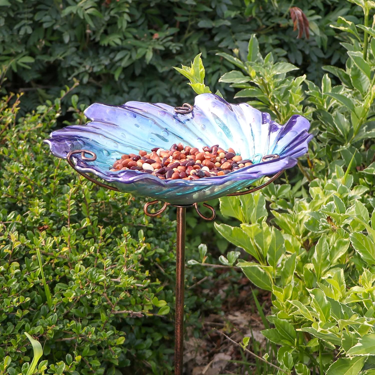 MUMTOP Glass Bird Baths for Outdoors, Garden Bird Bath Bowl with Metal