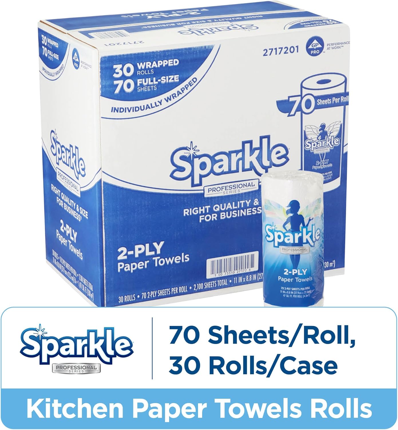 Georgia-Pacific Sparkle Professional Series 2-Ply Perforated Kitchen Paper Towel Rolls by GP PRO (Georgia-Pacific), 2717201, 70 Sheets Per Roll, 30 Rolls Per Case