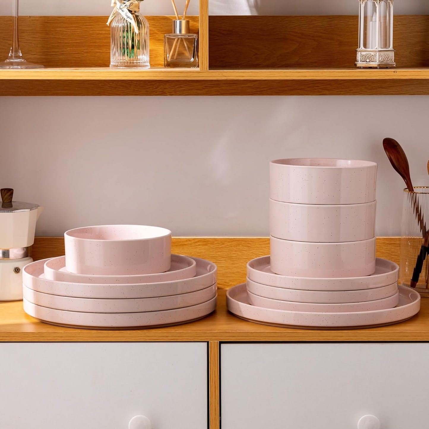 AmorArc Ceramic Dinnerware Set for 4 | Speckled Stoneware Plates and B