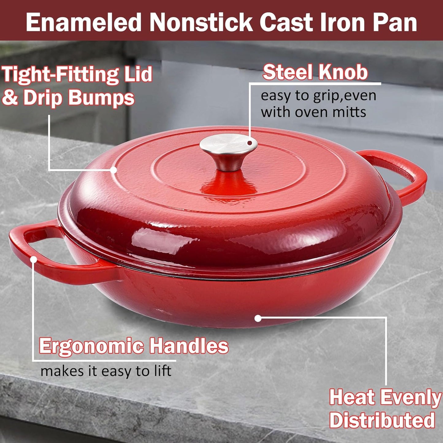 Vivicreate 3.5 Quart Enamel Cast Iron Dutch Oven Pot with Lid – Enamel