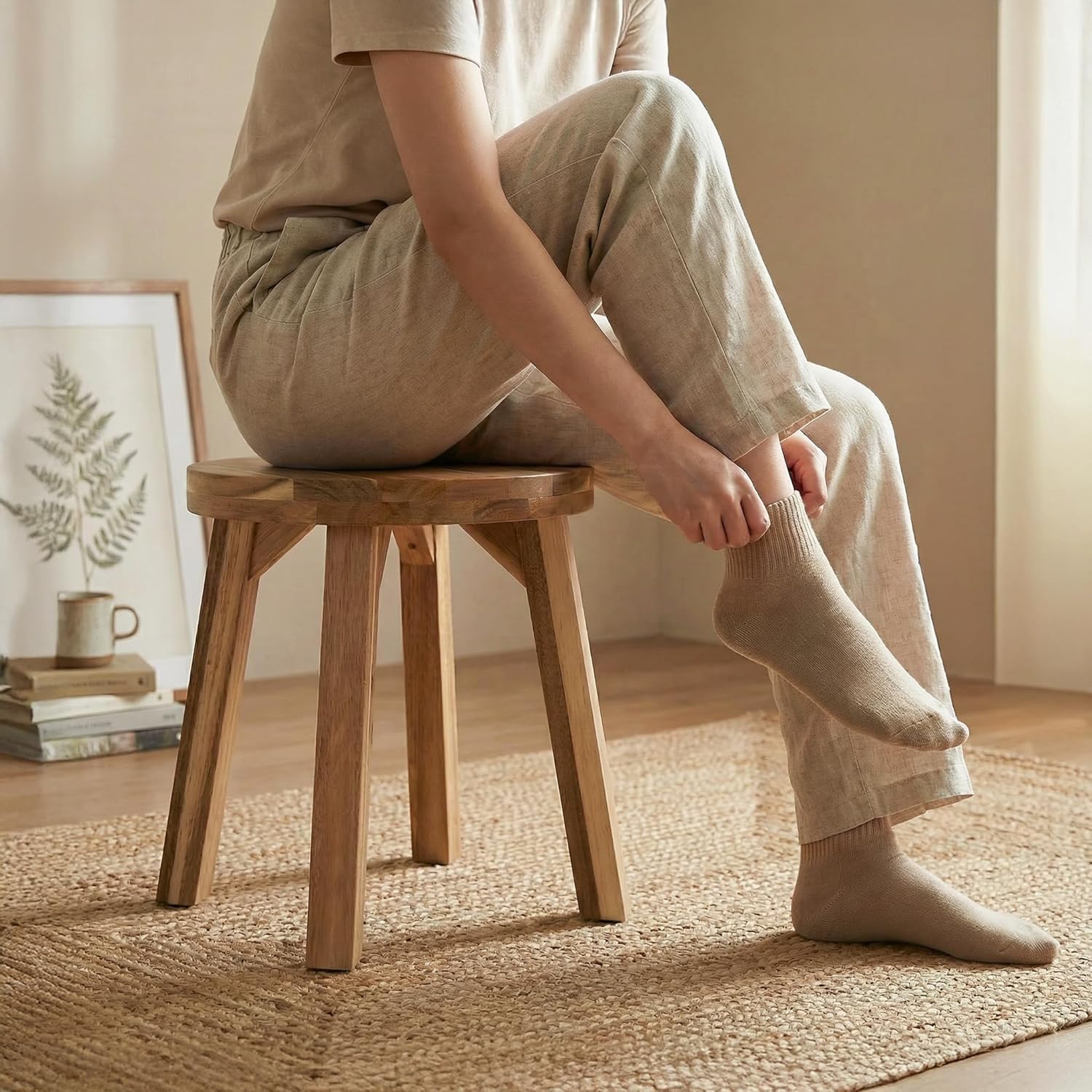 Round Stool Acacia Wood, 12" Height, 11" Round Top, Backless, Easy Ass