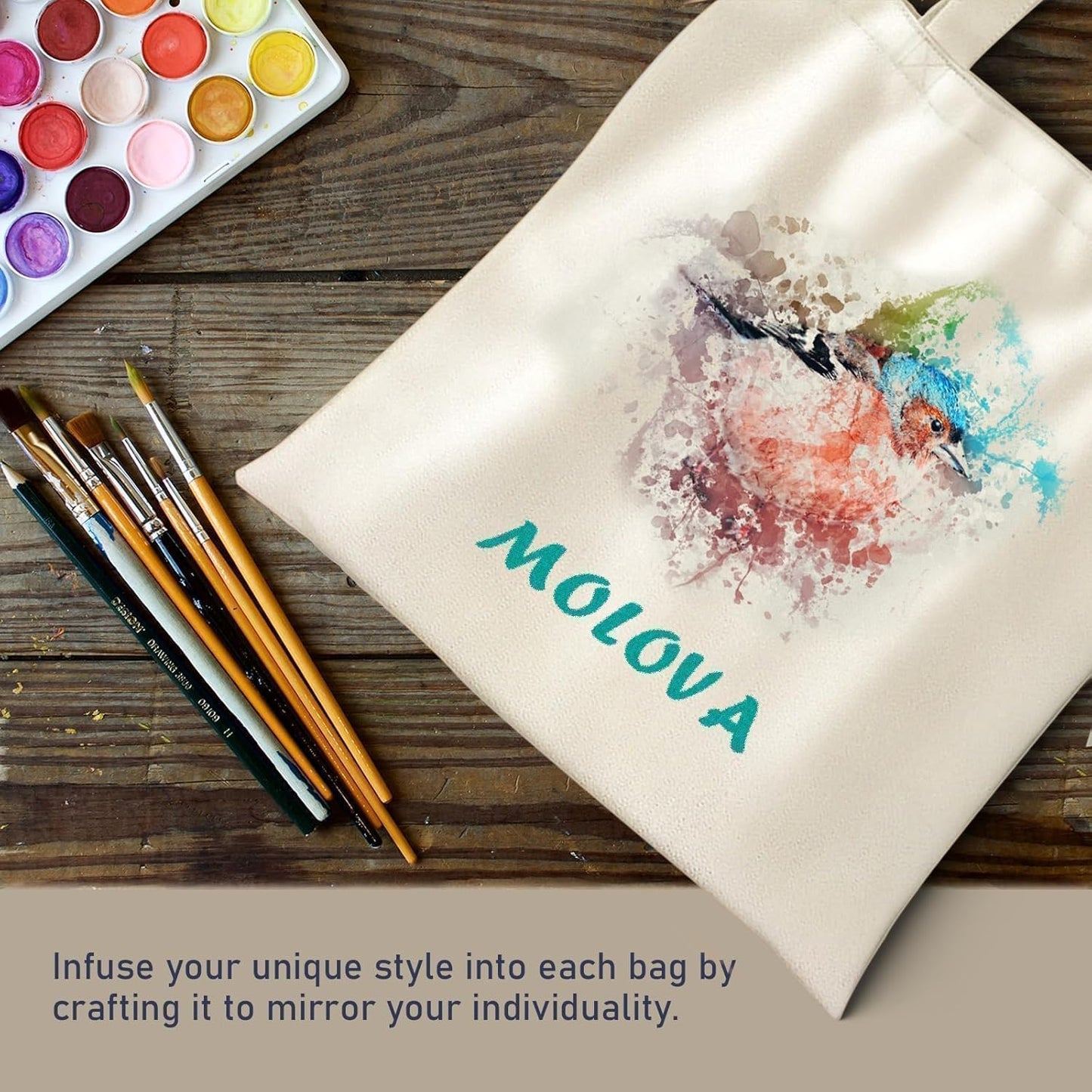 MOLOVA 1-200 Pack Available Premium Canvas Reusable Tote Gift Bags,Made of Natural Canvas with Handle,Work,DIY,Shopping(1 Pack)