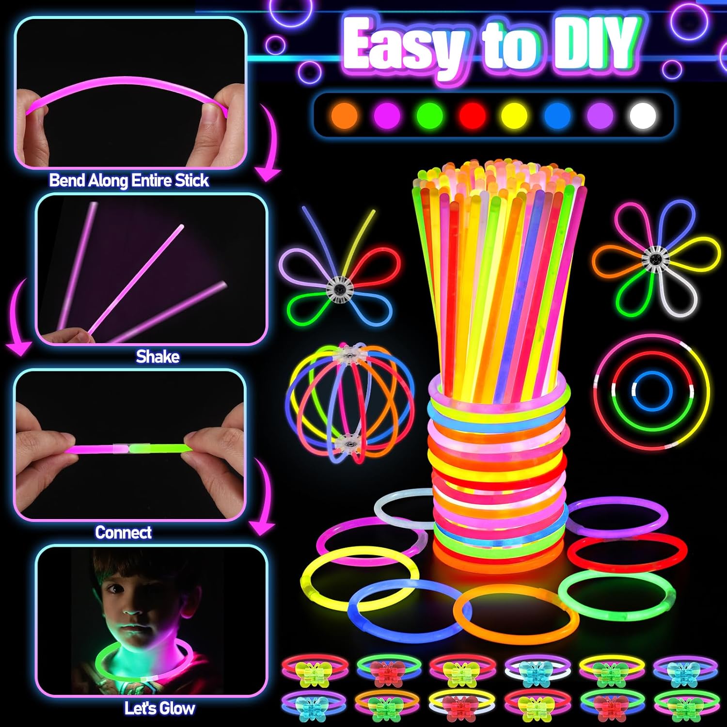 150PCS Glow in the Dark Party Supplies for Kids Adults, Light Up Party