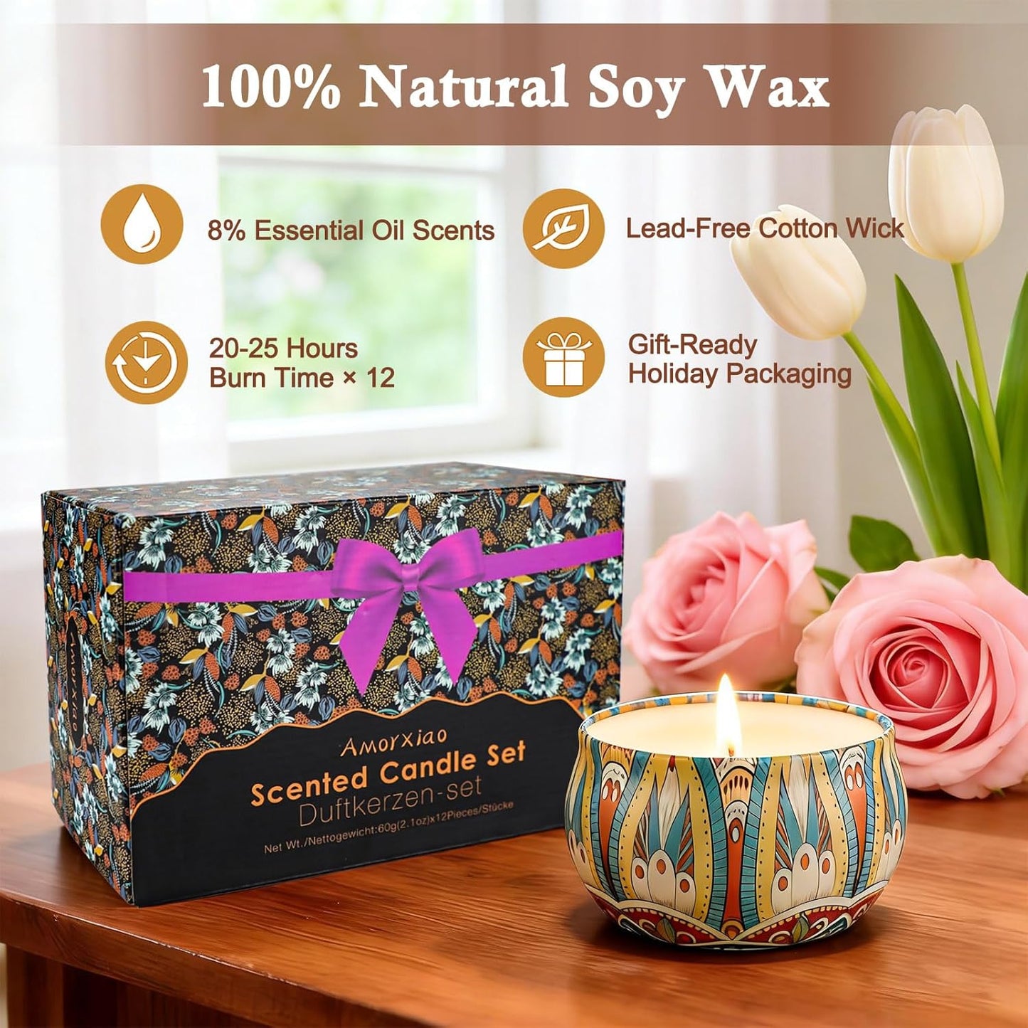 Scented Candles Gift Set,12 Pack Candles for Home Scented, 300 Hour Long-Lasting Soy Wax Aromatherapy Candle Set, Spring Home Refresh & Housewarming Gifts for Women