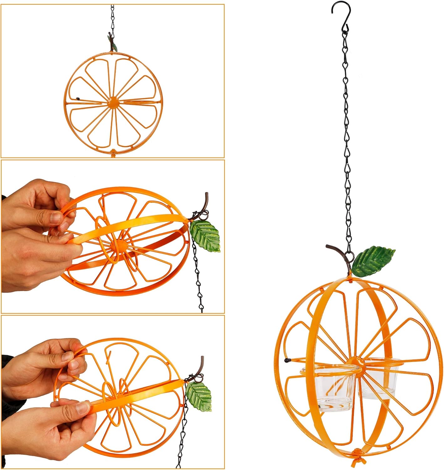 FORUP Oriole Bird Feeder for Outdoors Jelly and Oranges, Orange Fruit Oriole Jelly Bird Feeder, Outdoor Garden Metal Hanging Drinking Grape Jelly Container Hummingbird Feeder